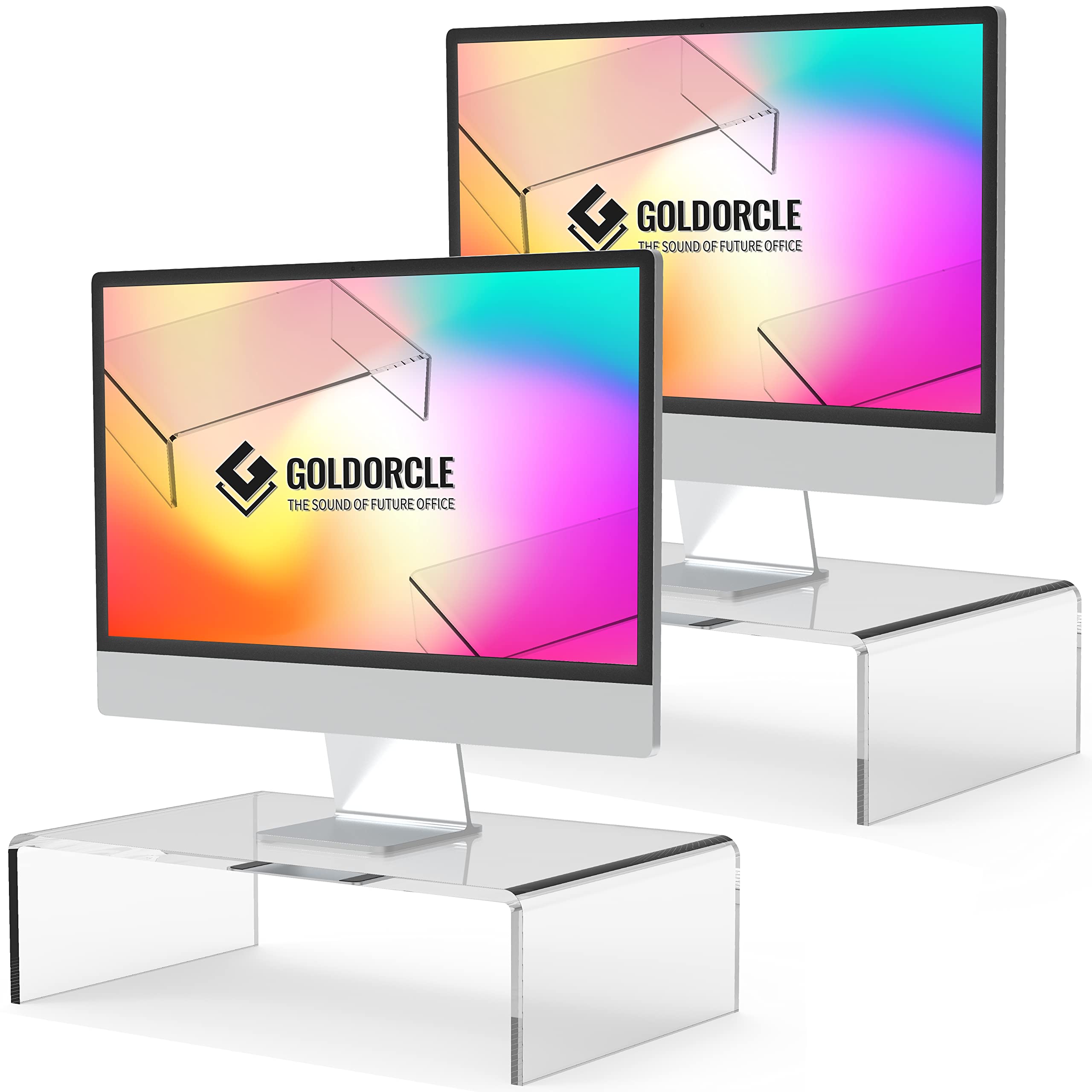 پک GOLDORCLE 2 ایستادگی شفاف نمایشگر اکریلیک را درست کن تا قیامت کامپیوتر شفاف برای لپ تاپ PC پرینتر ایستادگی کامپیوتر اکریلیک سینی 2 پکت - کوچک