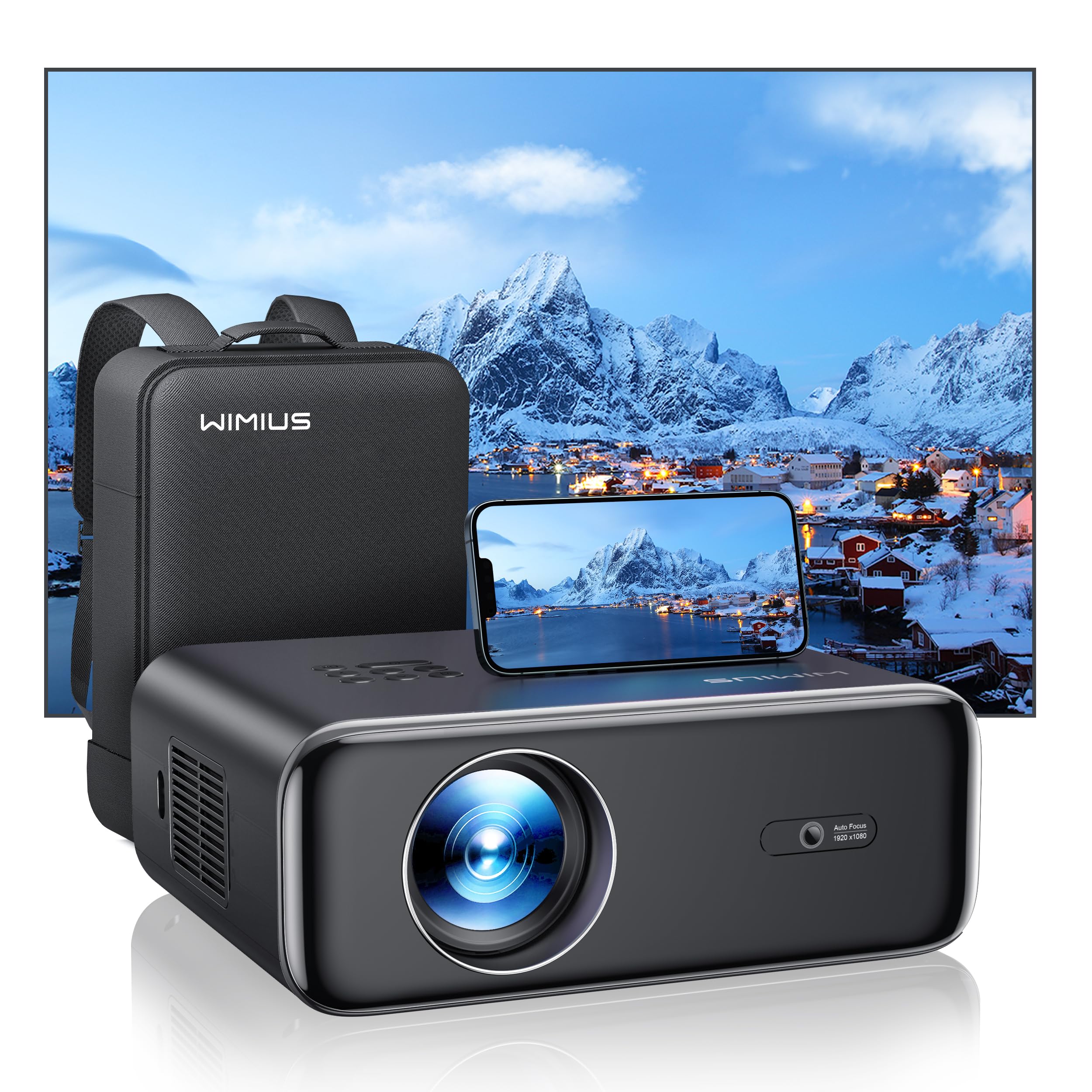 پروژکتور فراوان نور 30000 لومن WiFi 6 بلوتوث Full HD 1080P پشتیبانی از پروژکتور قابل حمل 4K، کی‌استون 4D/4P 50% بزرگنمایی نمایش 300 اینچی سینمای خانگی برای گوشی‌هوشمند/TV استیک/PPT/PS5 مشکی