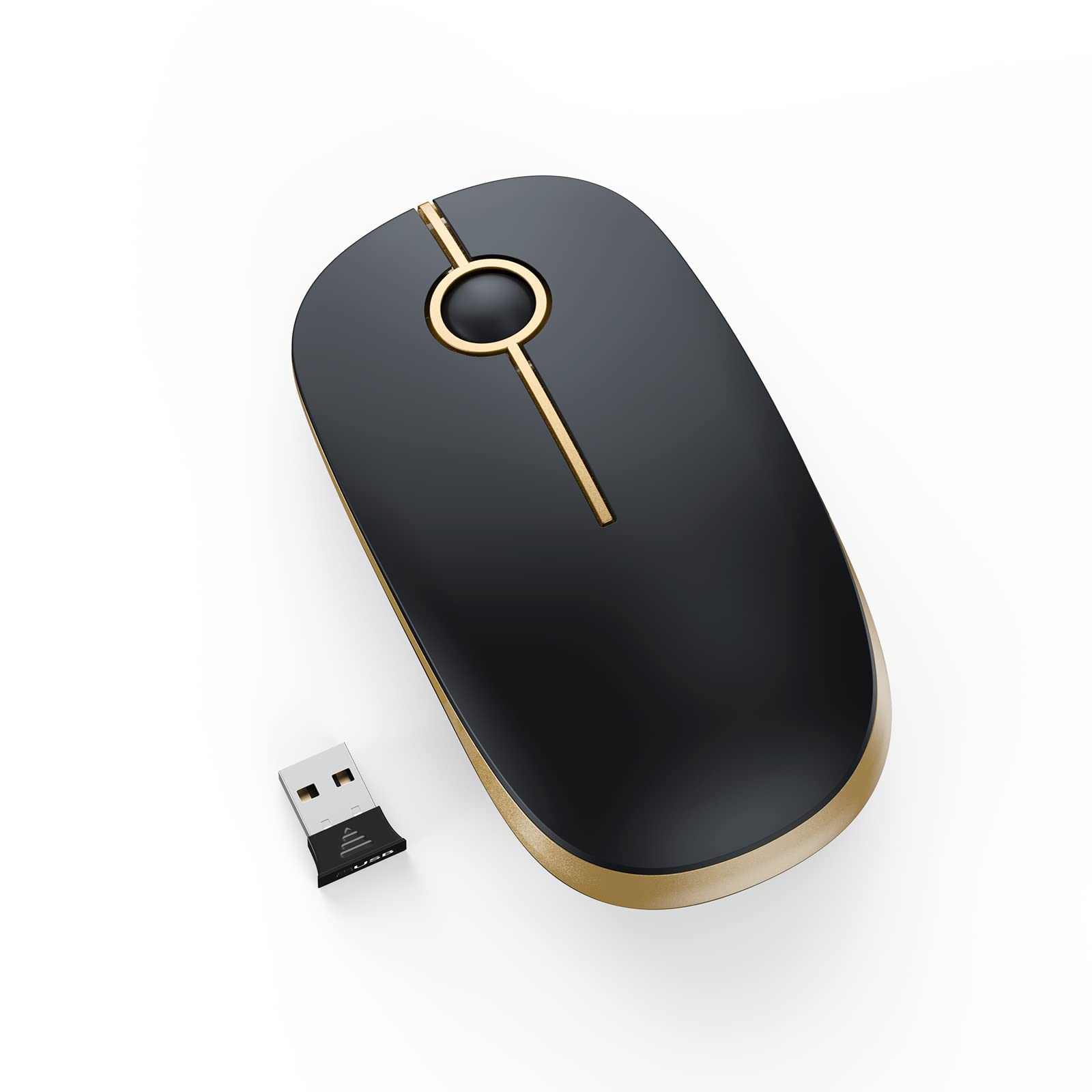موشواره بی‌سیم پری‌روز سایلنت، 2.4 گیگاهرتز موش سفری باریک با گیرنده USB، کلیک آرام موش‌های کامپیوتر قابل حمل برای لپتاپ، کامپیوتر شخصی مک، بافت راحت، مشکی و طلا سیاه و طلایی