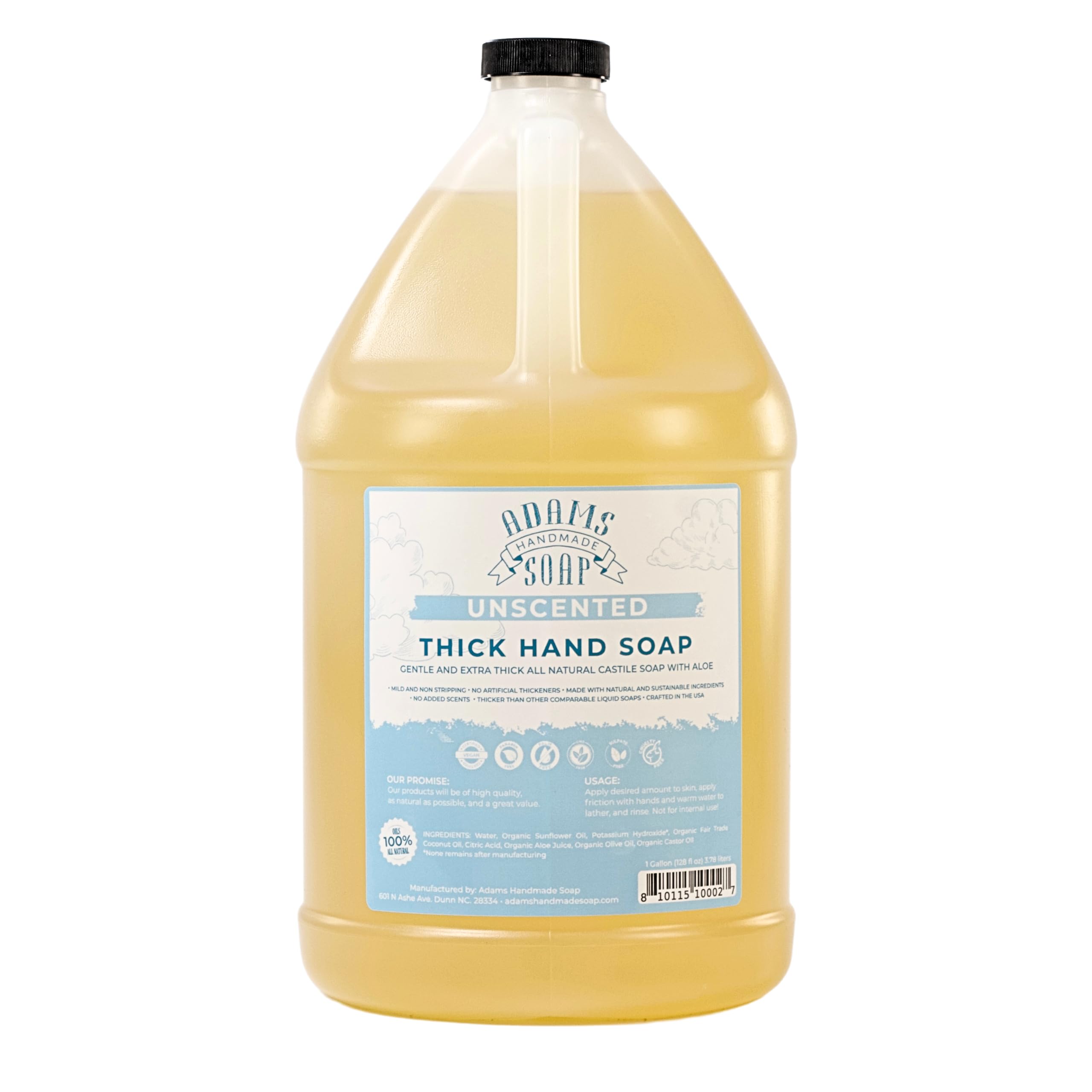 مایع دست‌شویی Adams Handmade Soap ارگانیک غلیظ کاستیل - مقدار 1 گالن (بطری شارژ) - بی‌عطر - 1 گالن (بسته‌بندی 1 عدد)