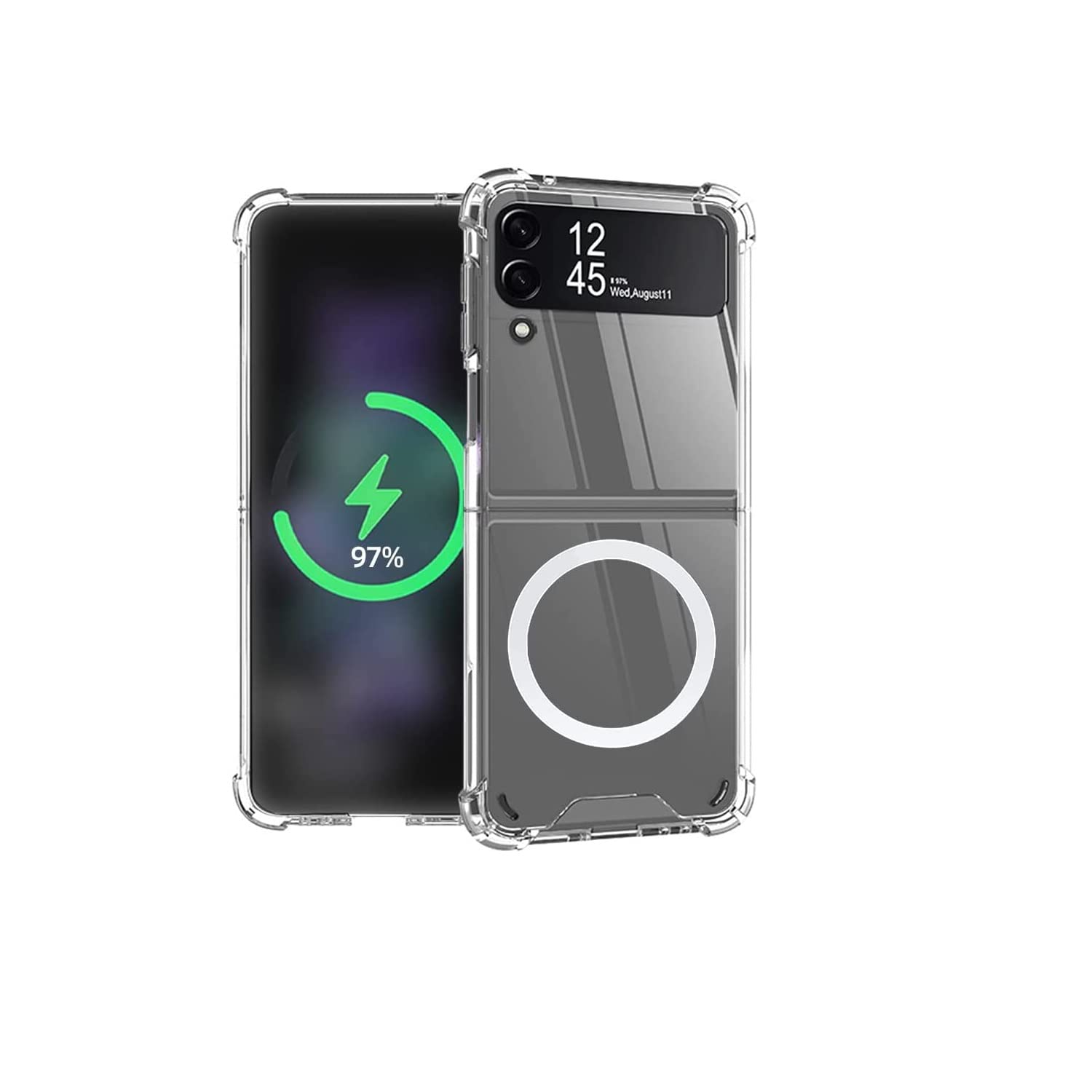 محافظ شفاف Magsafe برای Samsung Galaxy Z Flip 4، با قابلیت مغناطیسی و پشتیبانی از شارژر بی‌سیم، محافظ شفاف ضدضربه و ضدسقوط از جنس پلی کربن سخت برای Galaxy Z Flip 4