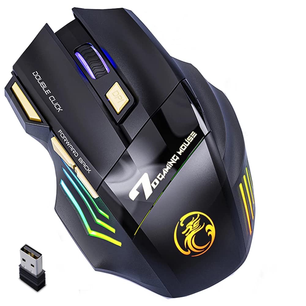 موش هوشمند بی‌سیم Beauenty، حالت دوگانه RGB (بلوتوث 5.1 + 2.4 گیگاهرتز)، قابل شارژ، بی‌صدا با دقت 3200 DPI، دارای 7 دکمه، موش بازی بی‌سیم ارگونومیک، قابل استفاده برای ویندوز و مکینتاش.