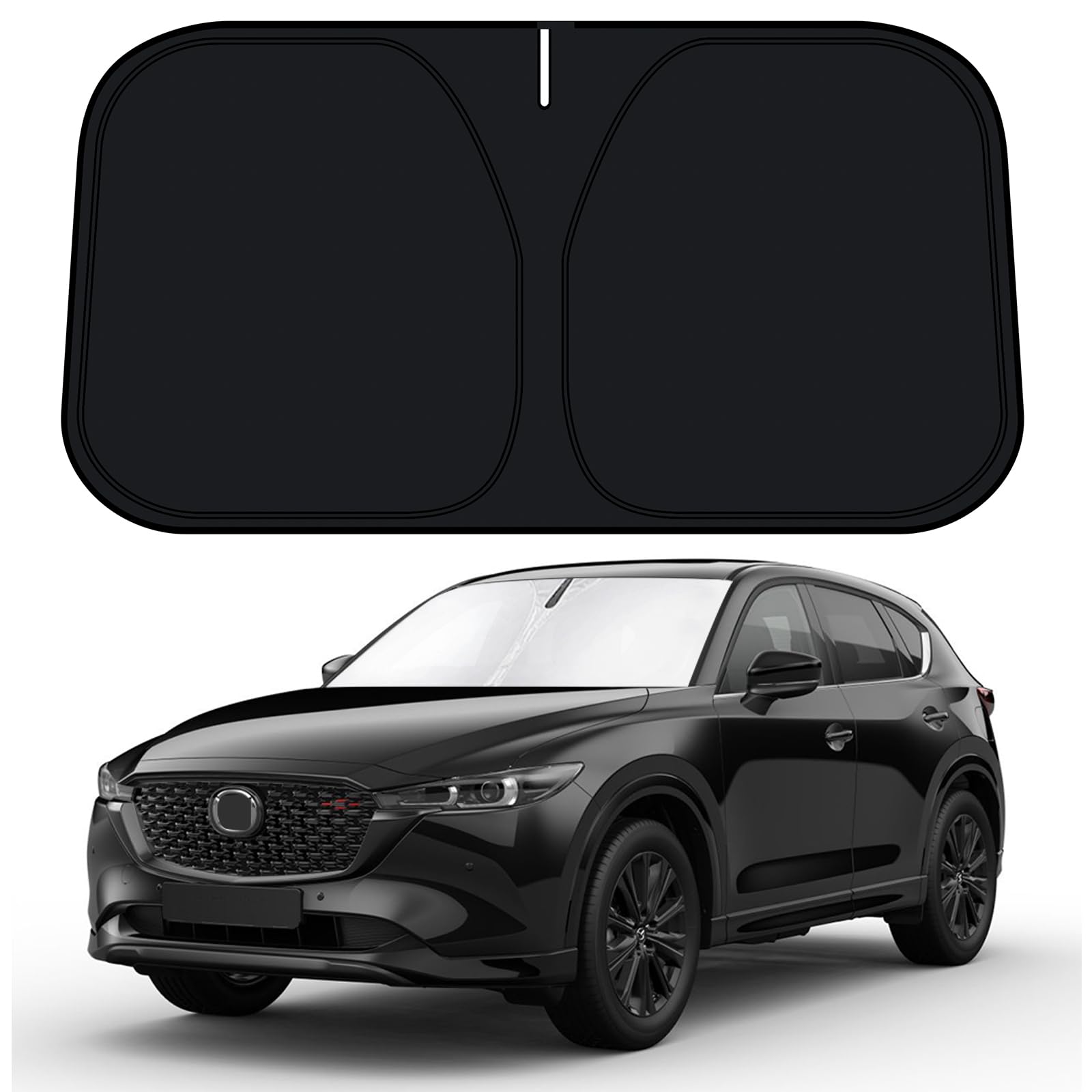 سایه‌بان پنجره جلویی D-Lumina برای مزدا CX-5 2017 2018 2019 2020 2021 2022 2023، تجهیزات CX5، محافظ سان‌ویزر سان‌شید بادگیر، مسدود‌کننده اشعه ماوراء بنفش و گرما، قابل‌چیدن با 2 لایه مواد 210T نقره‌ای و سیاه - مناسب مزدا CX5 2017-2023.