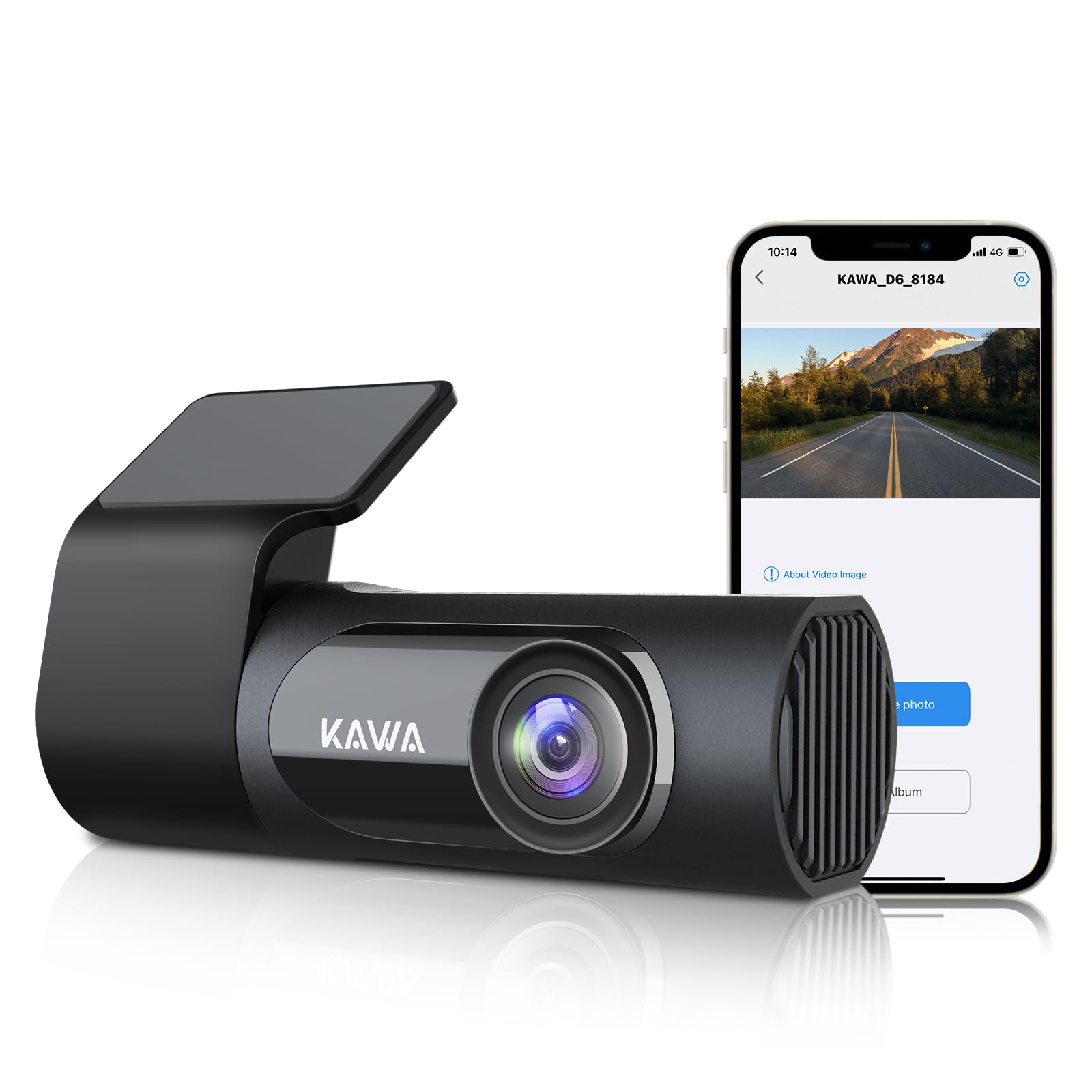 دوربین خودروی KAWA Car Camera Dash Cam 2K 1440P Full QHD - کنترل صدا، بدنه 360 درجه چرخشی، زاویه دید گسترده 145 درجه، فناوری WDR با بینایی شب فوق العاده، نظارت پارکینگ 24 ساعته و سنسور G، مدل D6 سیاه