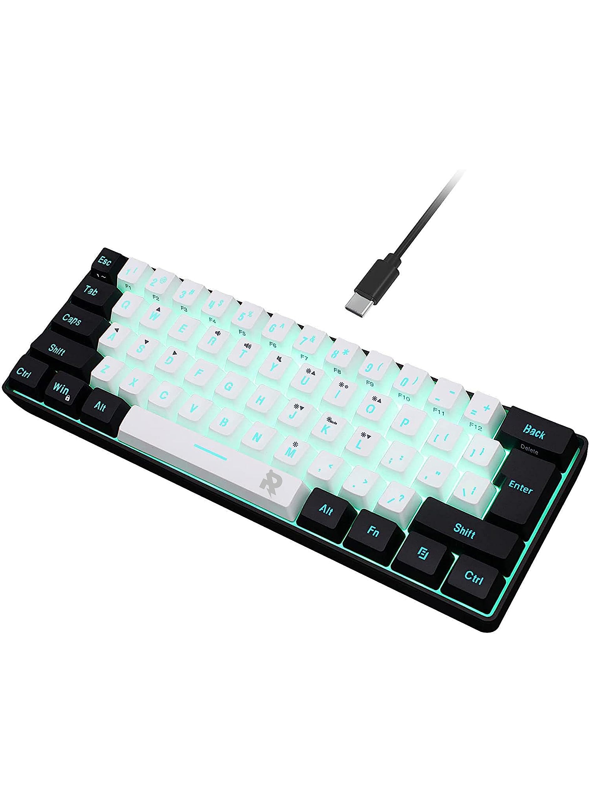 ROCK POW 60% Wired Gaming Keyboard, RGB Backlit Ultra-Compact Mini Keyboard, Waterproof Small Compact 61 Keys Keyboard for PC/Mac Gamer, Typist, Travel, Easy to Carry on Business Trip(Black-White) Black White