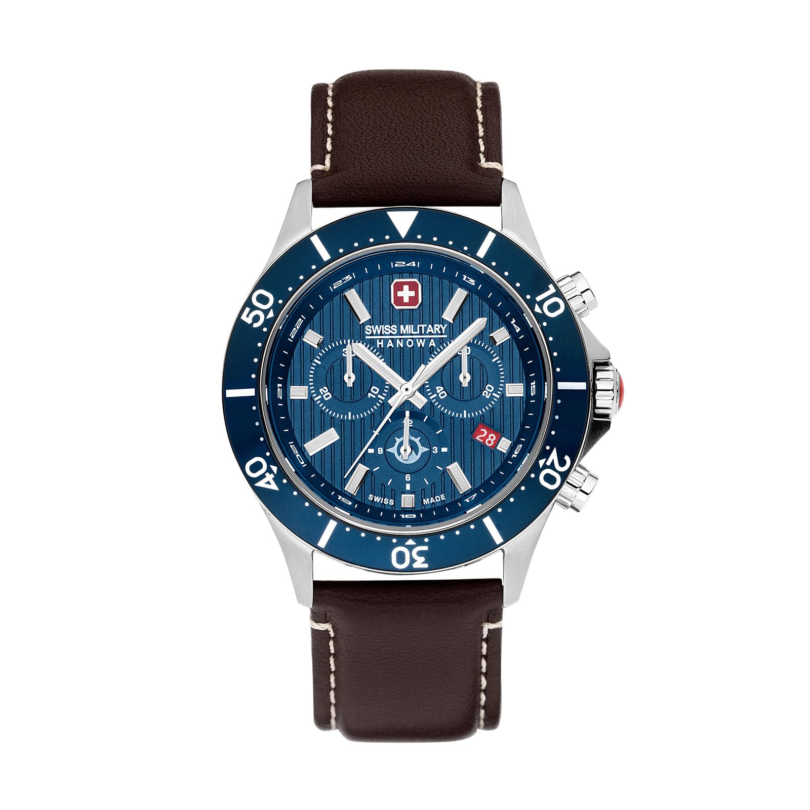ساعت مچی مردانه Swiss Military Hanowa Flagship X Chrono با بند چرم طبیعی یا بند استیل ضدزنگ 10 اتمسفر شیشه یاقوت ساپفایر سیاه