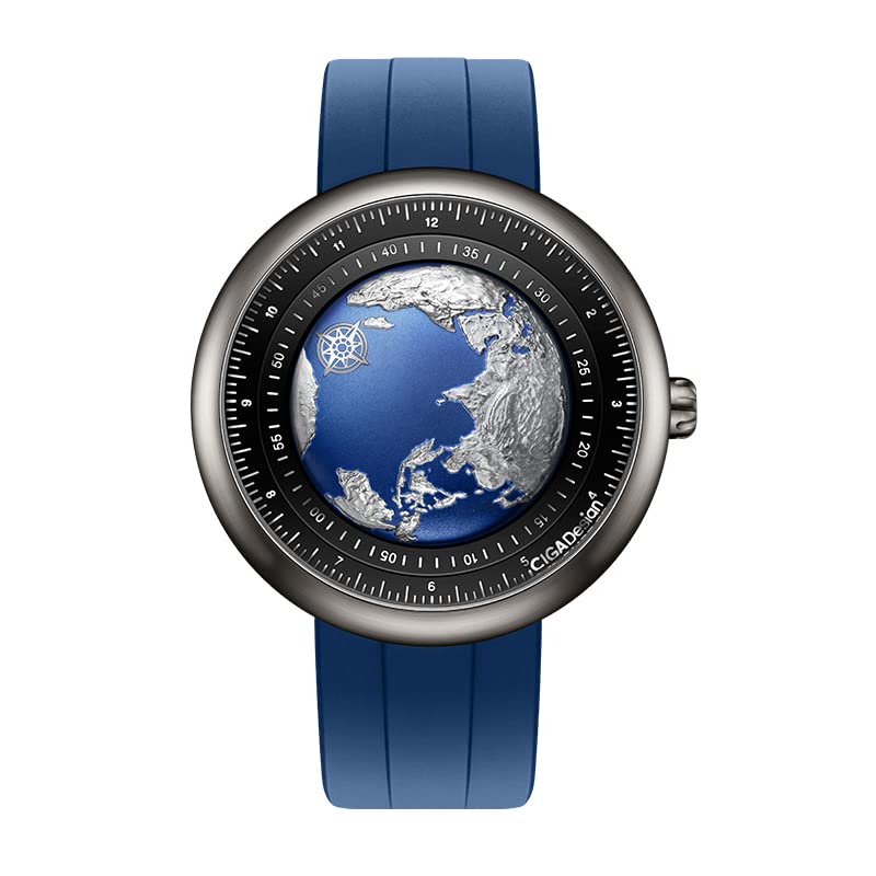 مچ‌بند شیشه‌ی سنگین و شفاف ساپفایر شیمیایی را برای مردان و زنان Planet آبی به رنگ آبی Titanium U سری مشاهده مکانیکی طراحی CIGA را ترجمه کنید.