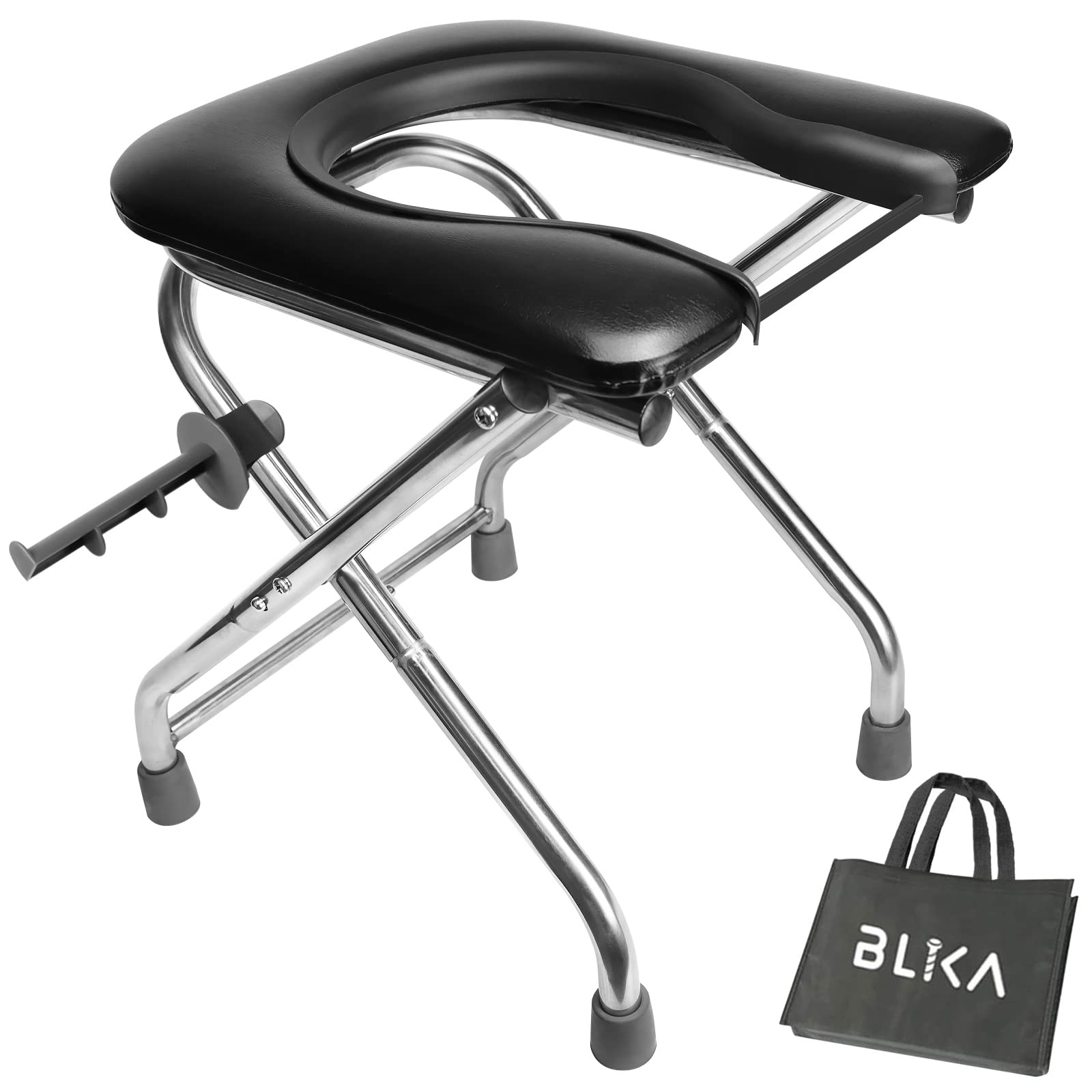 BLIKA توالت قابل حمل U-Shaped 350 BLS برای کمپینگ، توالت تاشو، صندلی استیل ضد زنگ، سیاه، پی وی سی، مات U شکل