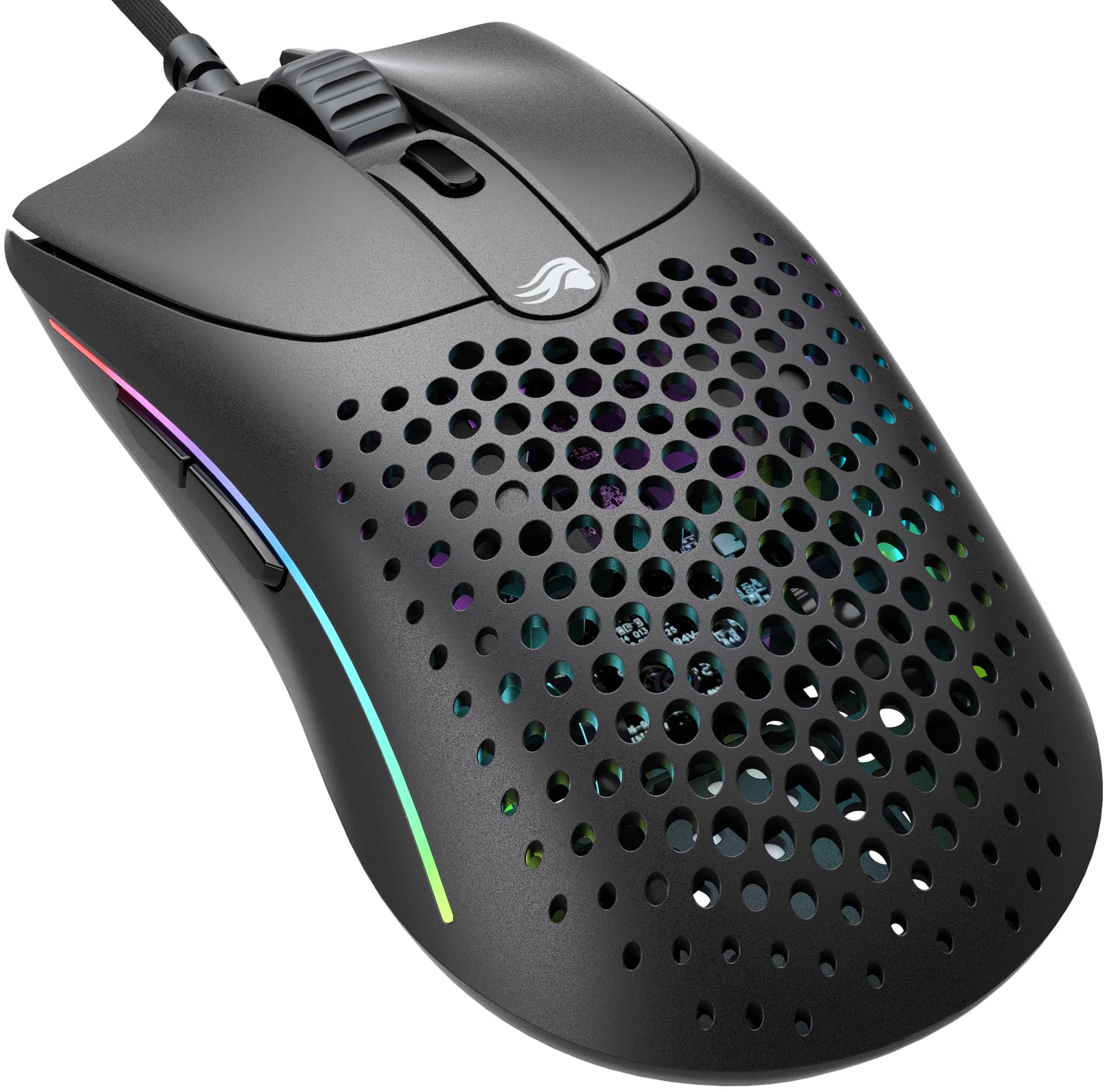 مدل O 2 موس بازی سیمی گیمینگ گلوریوس - 59 گرم سبک، FPS، 26،000 نقطه در اینچ، Motion Sync، سوییچ های با امتیاز 80 میلیون کلیک، 6 دکمه قابل برنامه ریزی، دوقلو، RGB، فوت PTFE - مدل مات سیاه O 2 سیمی سیاه
