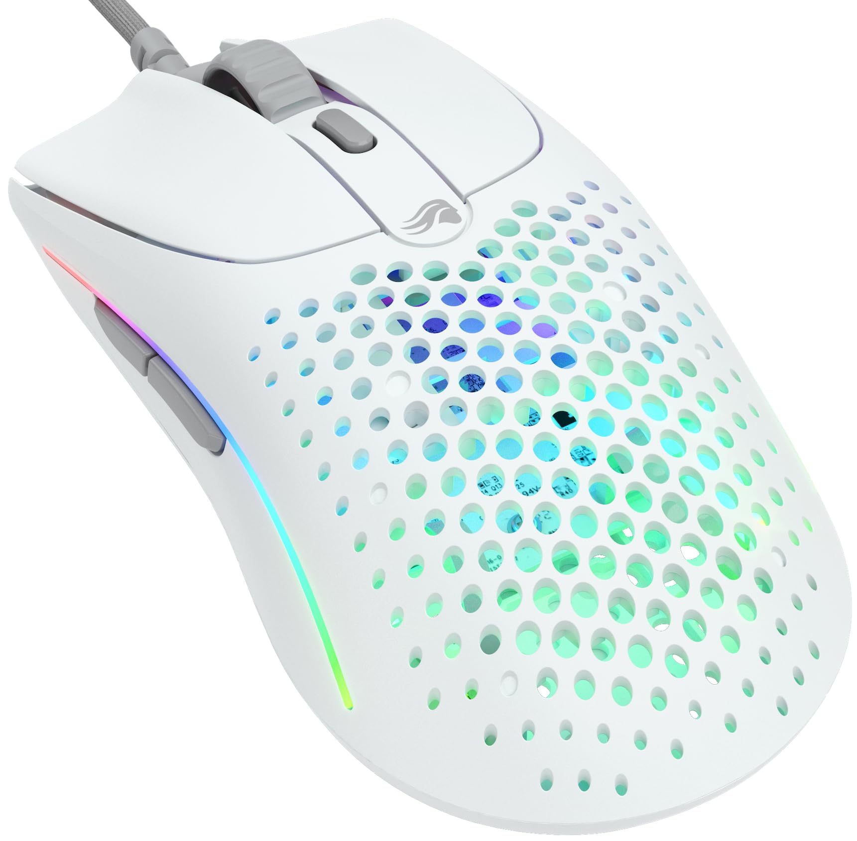 موشوار مدل O 2 مدل سیمی بازی - 59 گرم فوق العاده سبک، بازی اول شخص شوتر (FPS)، 26،000 نقطه در اینچ دقت، هماهنگی حرکت، سوئیچ‌های ریت کلیک 80 میلیون بار، 6 دکمه قابل برنامه‌ریزی، دو دستی، RGB، پایه‌های PTFE - مدل سفید مات سیمی مدل O 2