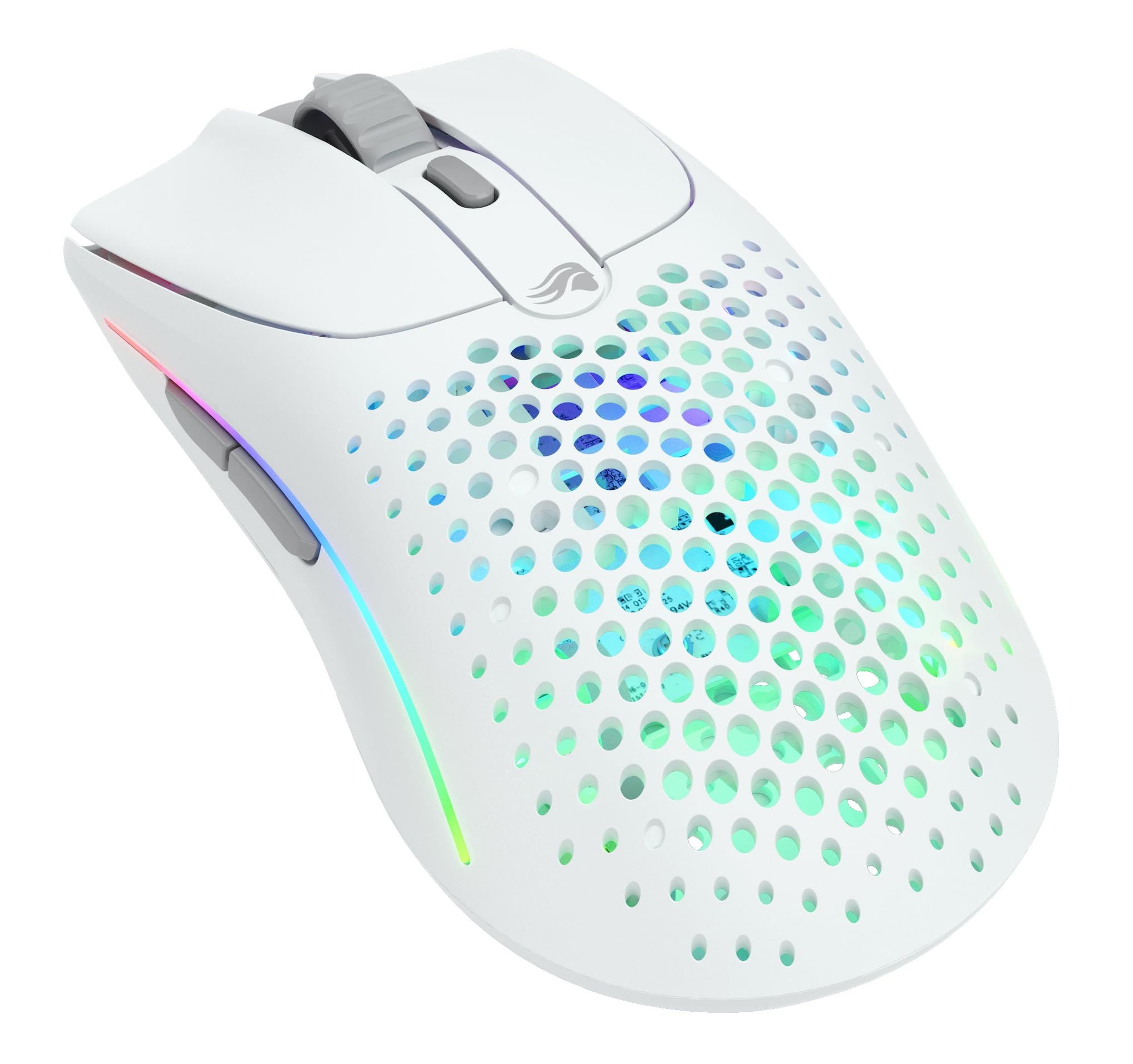 موشواره بازی بی‌سیم Glorious Model O 2 - نسخه بازی‌ای نورانی - 2.4GHz و بلوتوث، وزن سبک 68g، عمر باتری طولانی، حسگر BAMF 2.0 با وضوح 26k، نورپردازی RGB، دو‌دستگی، 6 دکمه، پایه‌های PTFE - مدل سفید مات مدل O 2 بی‌سیم