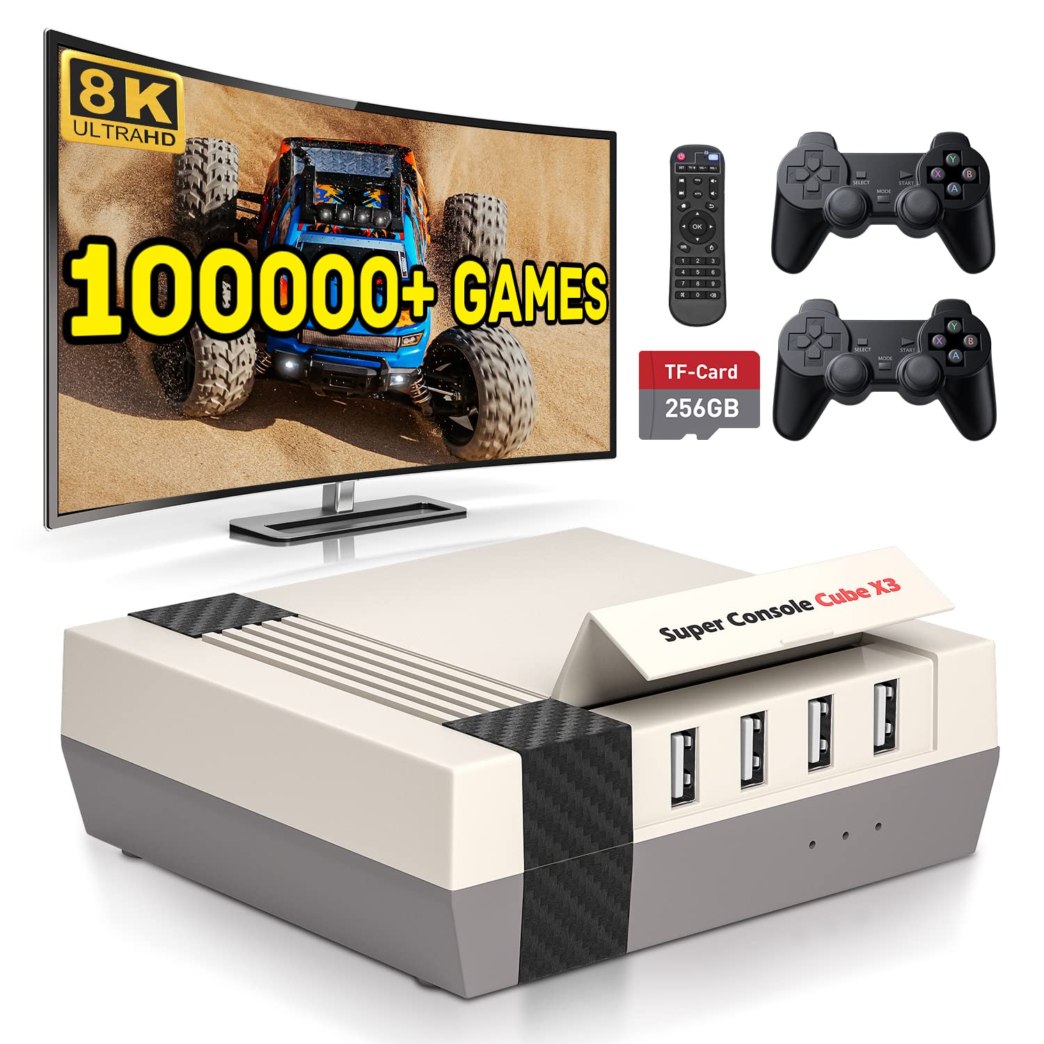 کنسول بازی ویدیویی رترو Kinhank Super Console CUBE X3 با بیش از ۱۰۰٬۰۰۰ بازی، کنسول بازی با EmuElec 4.5/اندروید 9.0/CoreE، خروجی 8K، 2.4+5G، بلوتوث 4.0، کنسول شبیه‌ساز سازگار با PSP/PS1/DC، بهترین هدایا ۲۵۶ گیگابایت