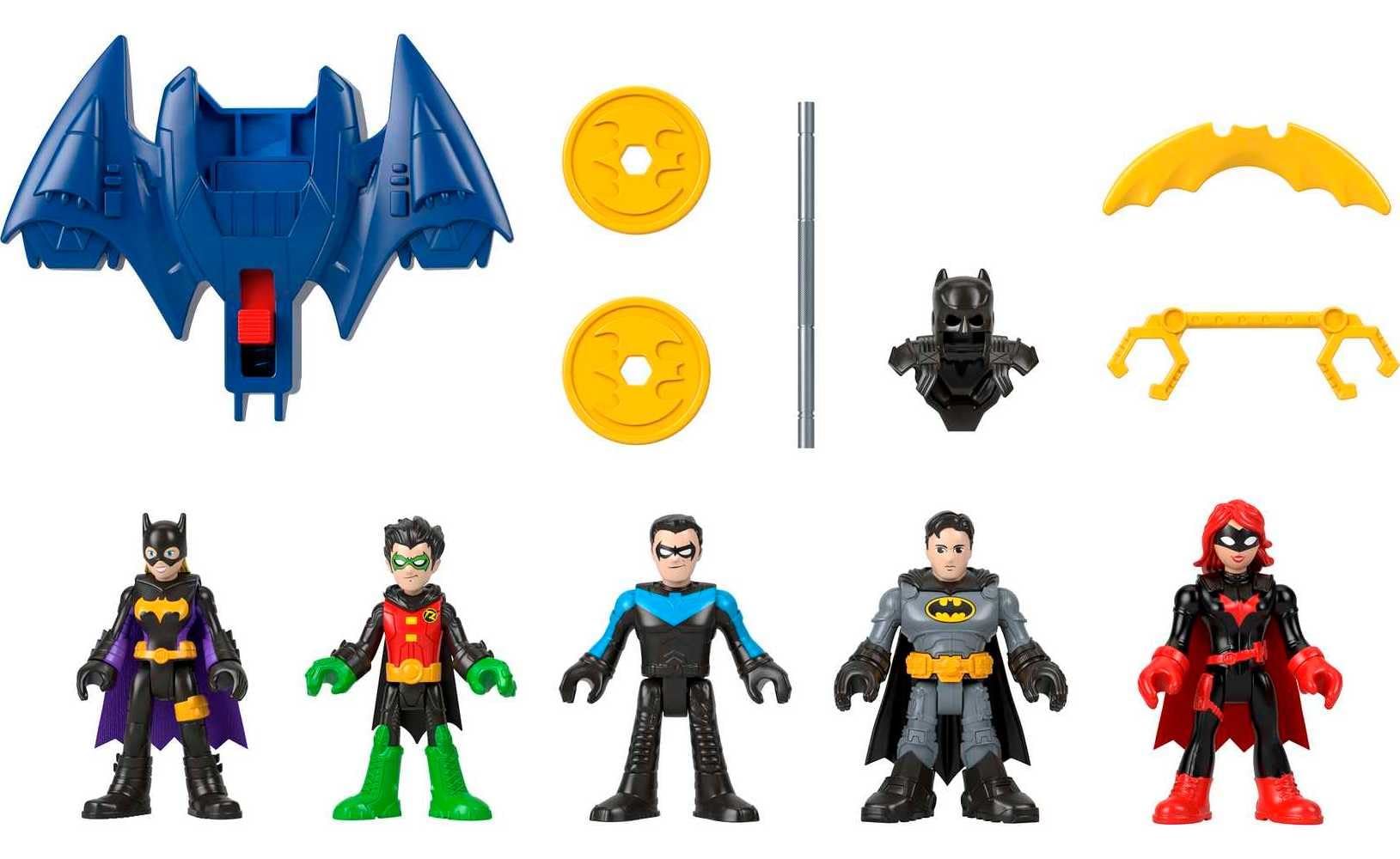 مجموعه اسباب بازی Imaginext DC Super Friends Batman با 5 فیگور مفصل‌دار و 7 لوازم جانبی دوره بازی، پرزنت خانوادگی، اسباب‌بازی پیش‌دبستانی، HML03