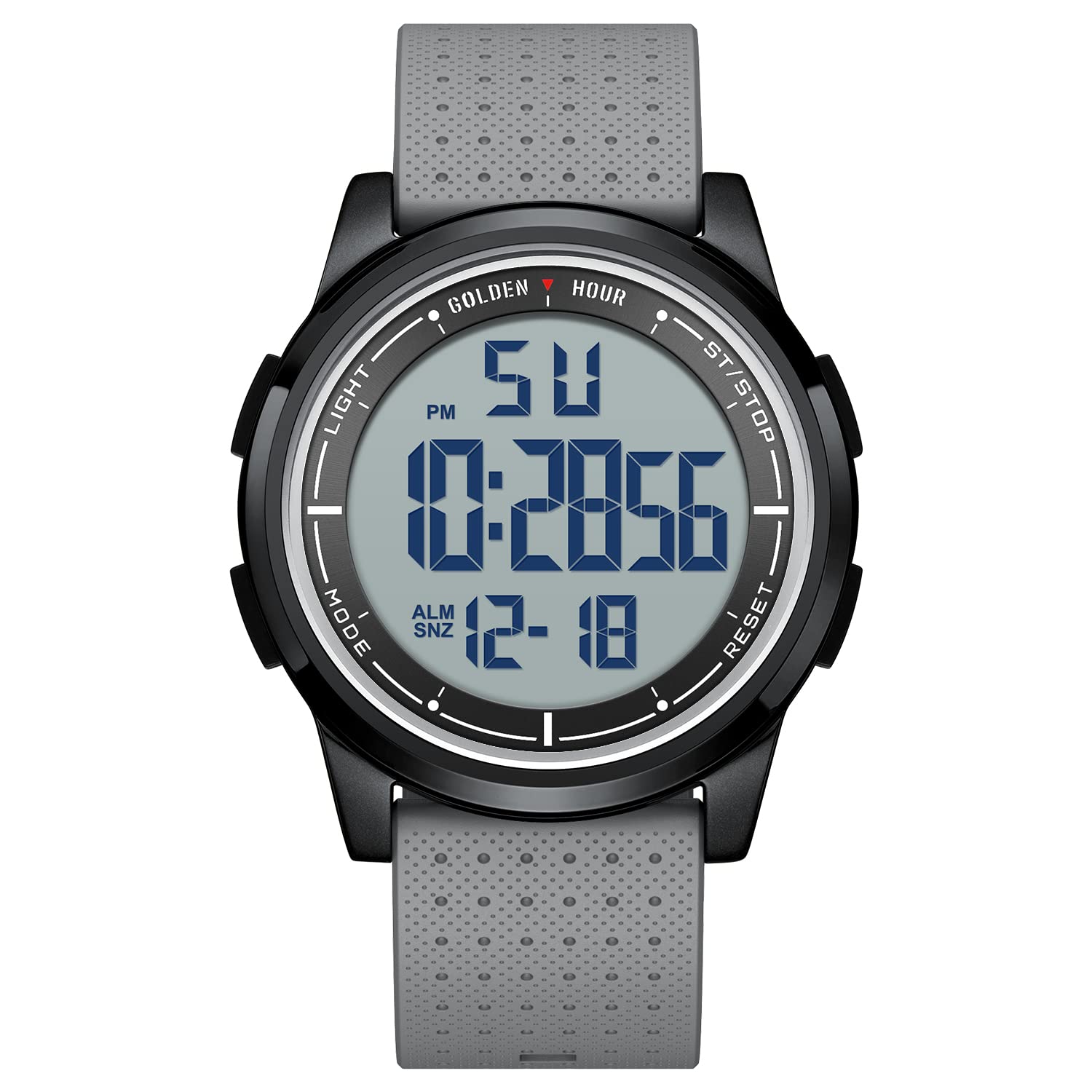 GOLDEN HOUR Ultra-Thin Minimalist Sports Waterproof Digital Watches Men with Wide-Angle Display Rubber Strap Wrist Watch for Men Women Resin/Bright/Gray
