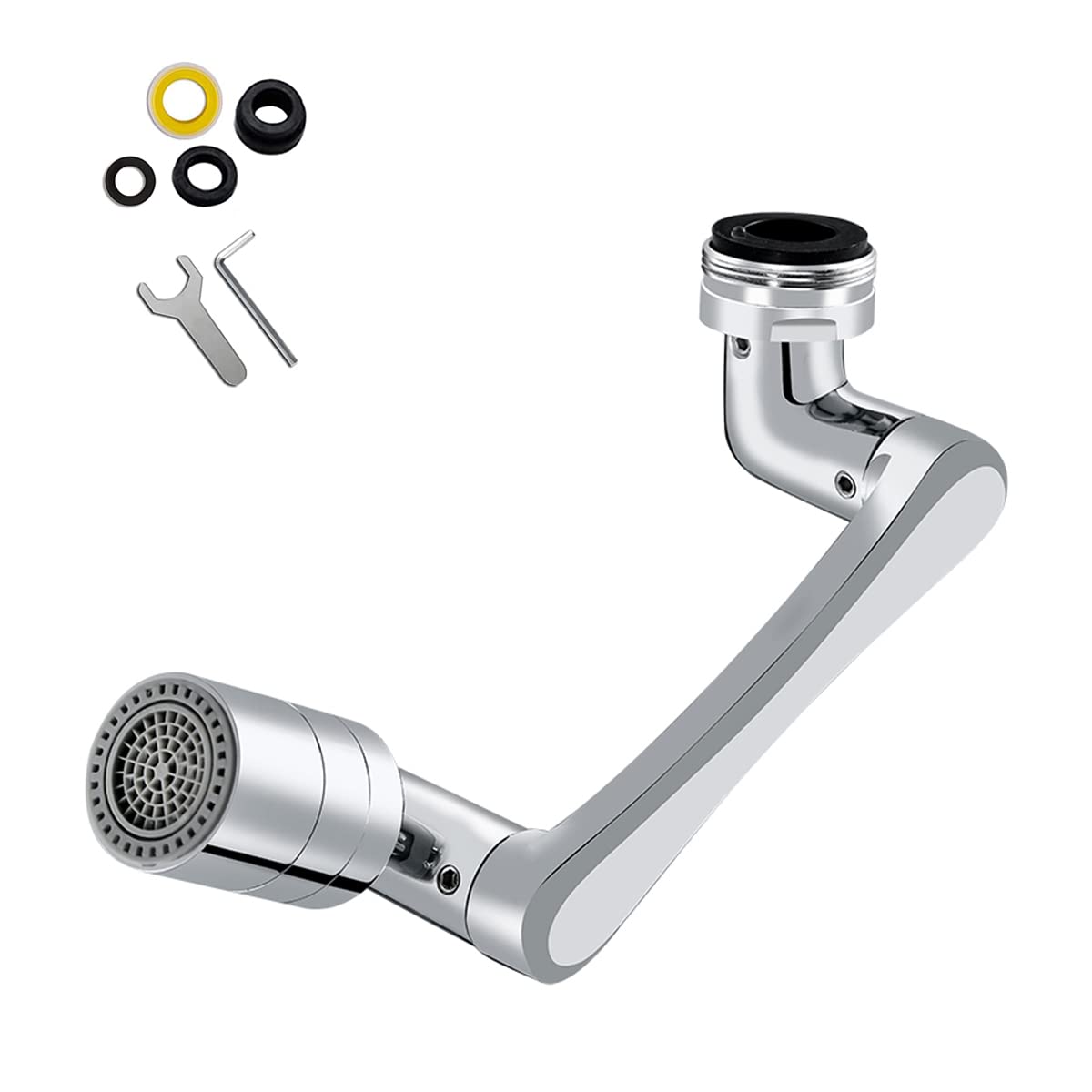 افزایش‌دهنده سرنشین 1440 درجه، فیلتر پراکندگی زاویه 1080°+360° با خروجی آب دو حالته، افزایش‌دهنده زاویه بزرگ آبشاری از جنس برنج برای سینک آشپزخانه و حمام، نقره‌ای