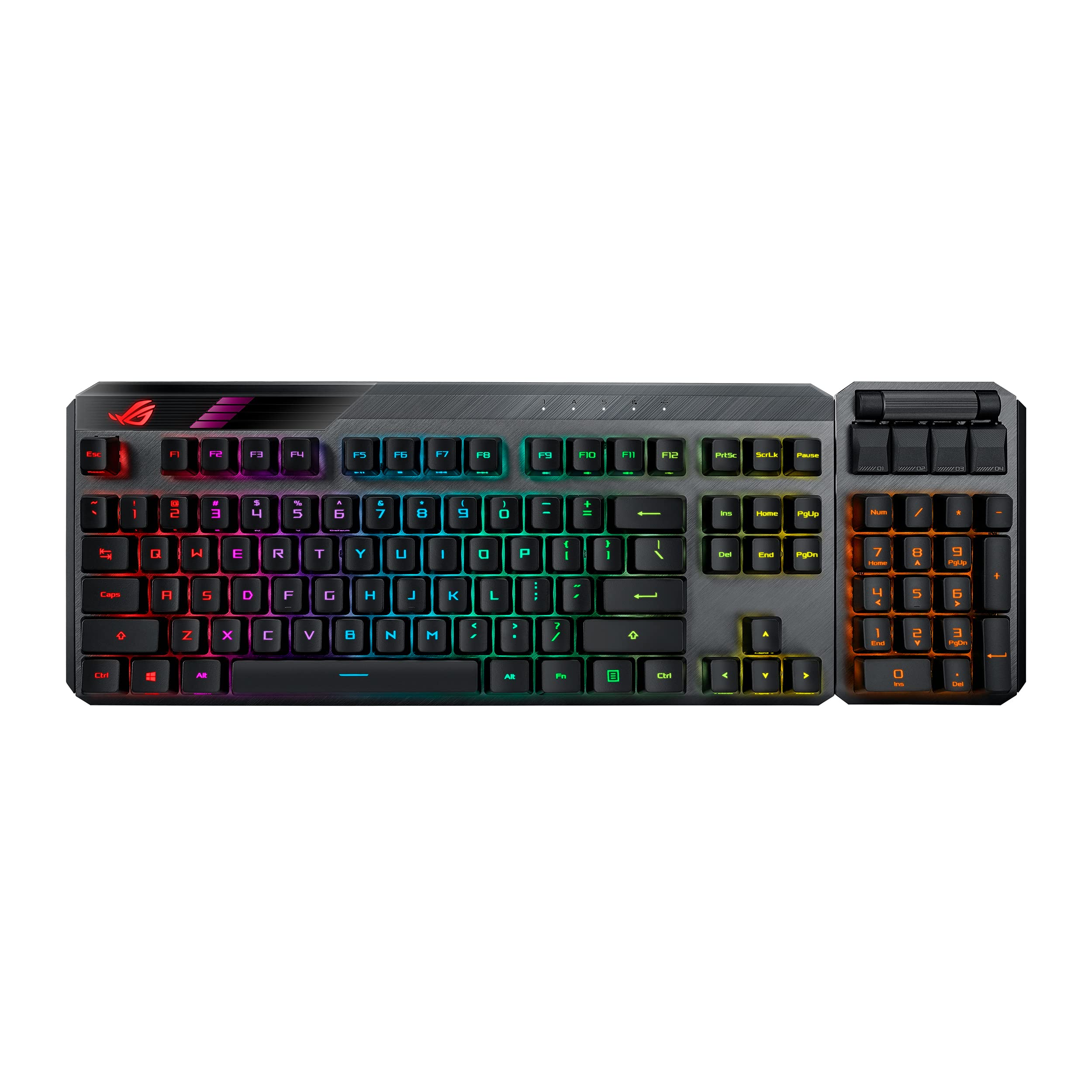 صفحه کلید بازی مکانیکی بی‌سیم مدولار Asus Rog Claymore II، پد عددی قابل جداشدن، سوئیچ‌های RX قرمز و RX آبی، هماهنگی Aura Sync، کنترلرهای چندرسانه‌ای، 2.4 گیگاهرتز، USB 2.0، MA02 - مشکی