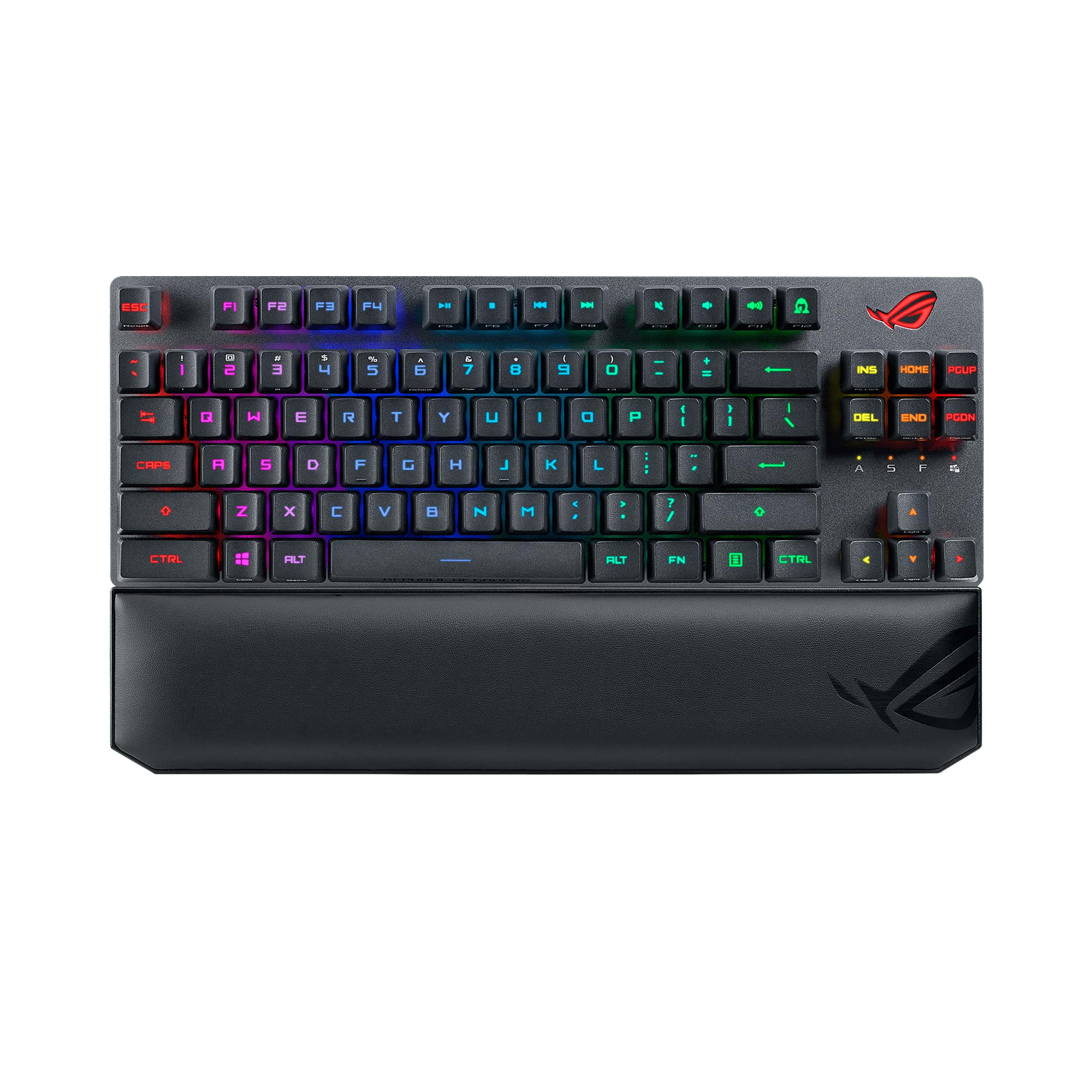 صفحه کلید بازی 80٪ بی‌سیم Asus ROG Strix Scope RX TKL Wireless Deluxe، اتصال سه حالته (2.4 گیگاهرتز RF، بلوتوث، باسیم)، سوئیچ‌های مکانیکی نوری قرمز ROG RX، کلیدهای PBT، نورپردازی RGB، استند مچ دست، رنگ مشکی