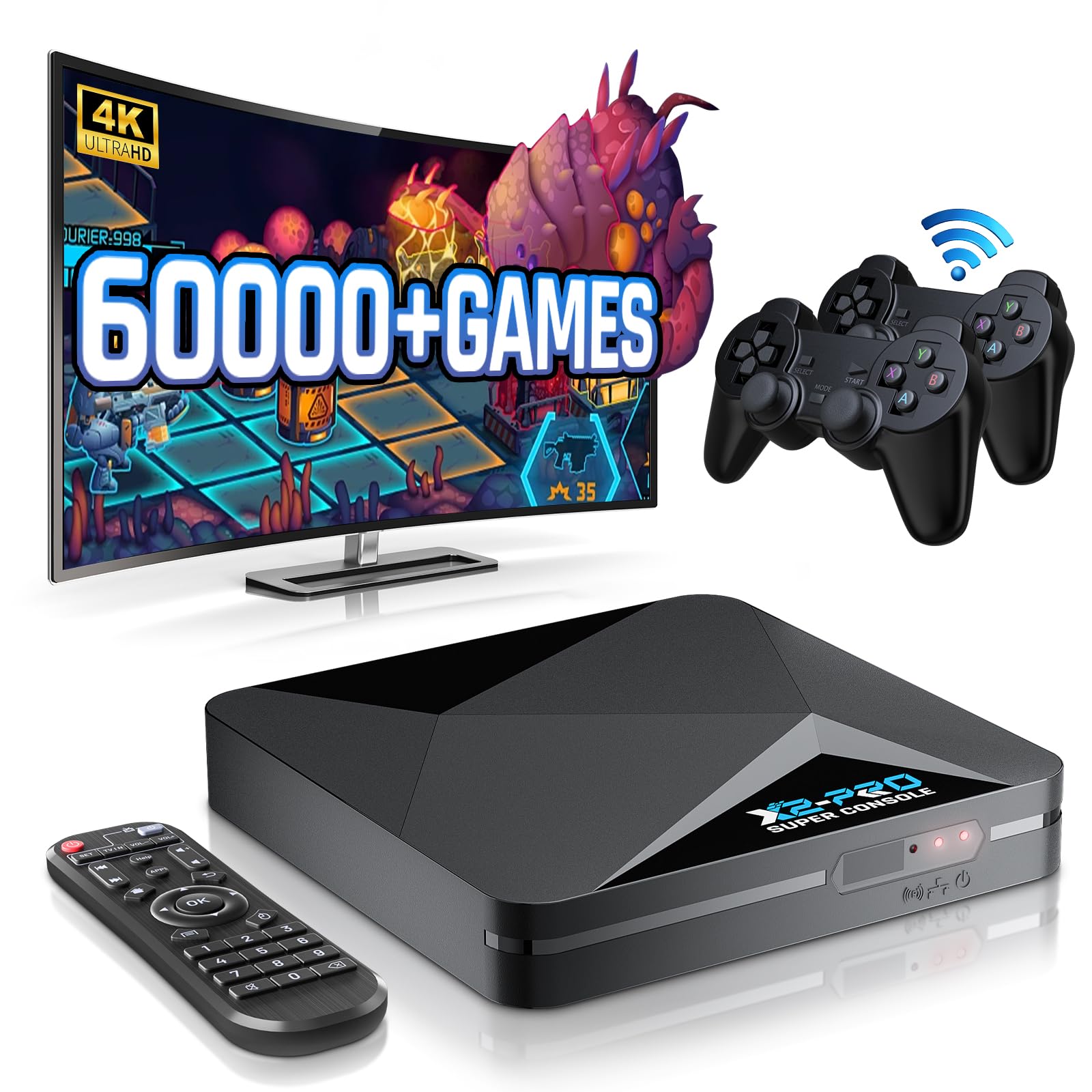 Kinhank Super Console X2 Pro با 100،000+ بازی کلاسیک پیش‌نصب شده، کنسول بازی رتروی با ظرفیت 256G که با 60+ شبیه‌ساز سازگار است، چیپ S902X2، سه سیستم در یک دستگاه، شامل کنترل از راه دور و کنترل‌های بی‌سیم