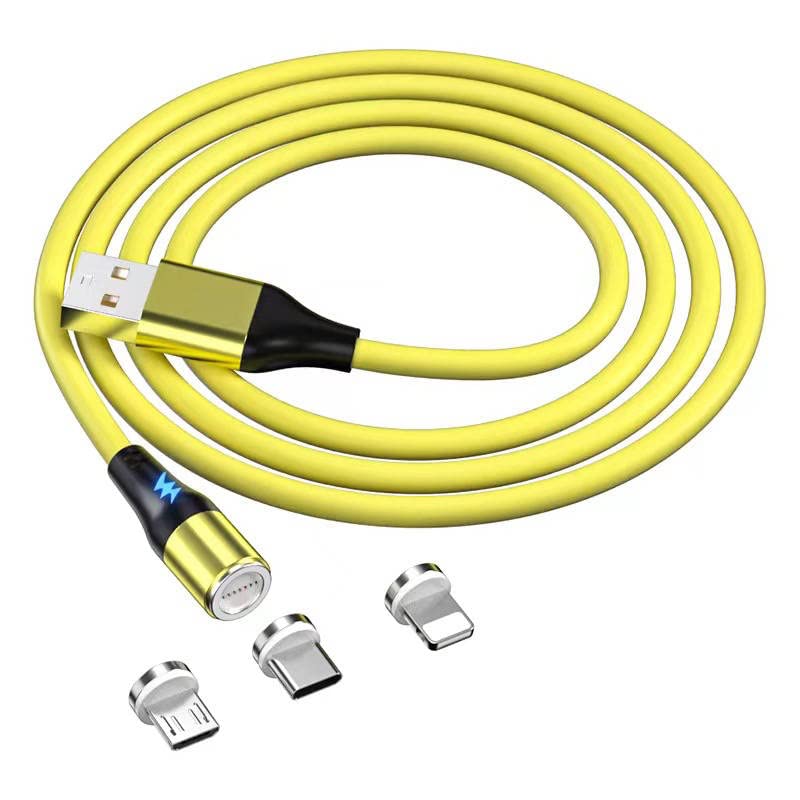 کابل داده و شارژ 3 در 1 مگنتی نوع C میکرو پین USB مگنتی شارژ سریع (زرد)