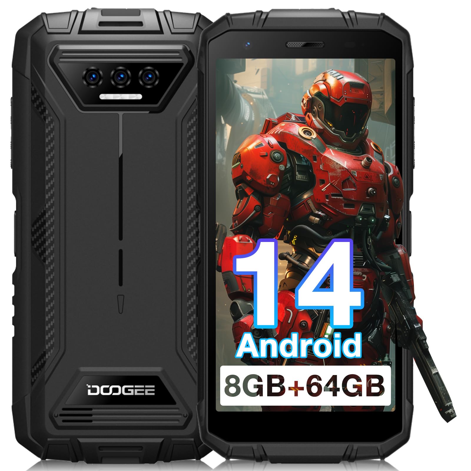 تلفن همراه ضد ضربه DOOGEE S41 Pro، اندروید ۱۲، ۶۳۰۰mAh، ۷GB + ۳۲GB (توسعه ۱TB)، نمایشگر  HD+  5.5 اینچ، دوربین 13 مگاپیکسل، تلفن هوشمند ضد آب IP68 دو سیم‌کارت 4G، تشخیص چهره، NFC (مشکی) قرمز