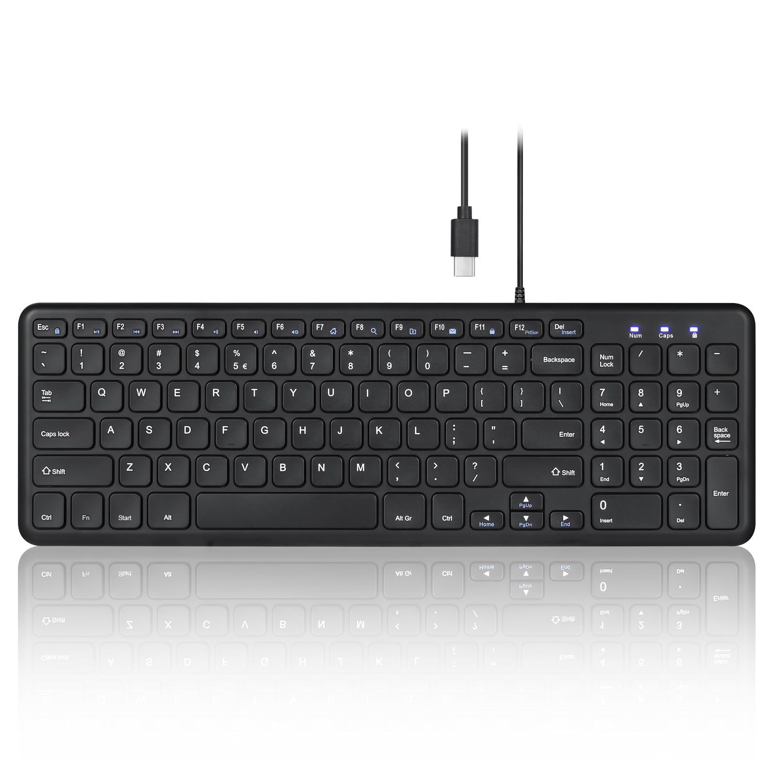 صفحه کلید سیمی Perixx PERIBOARD-213C با کانکتور USB-C بدون صدا - طراحی کوچک با ابعاد 14.45x4.76x0.71 اینچ با پد عددی - رنگ مشکی - زبان انگلیسی ایالات متحده