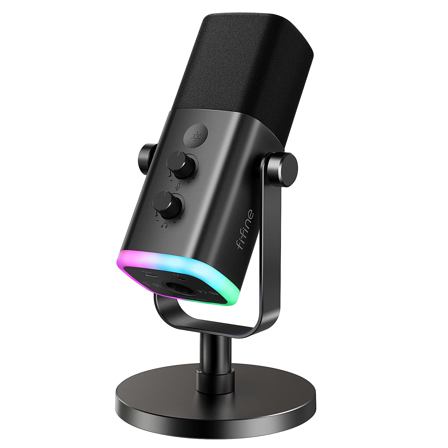 میکروفون داینامیک XLR/USB FIFINE برای ضبط پادکست، بازی کامپیوتری، استریمینگ با نور RGB، دکمه سکوت، جک هدفون، استند دسکتاپ، میکرفون وکال برای خوانندگی یوتیوب - AmpliGame AM8