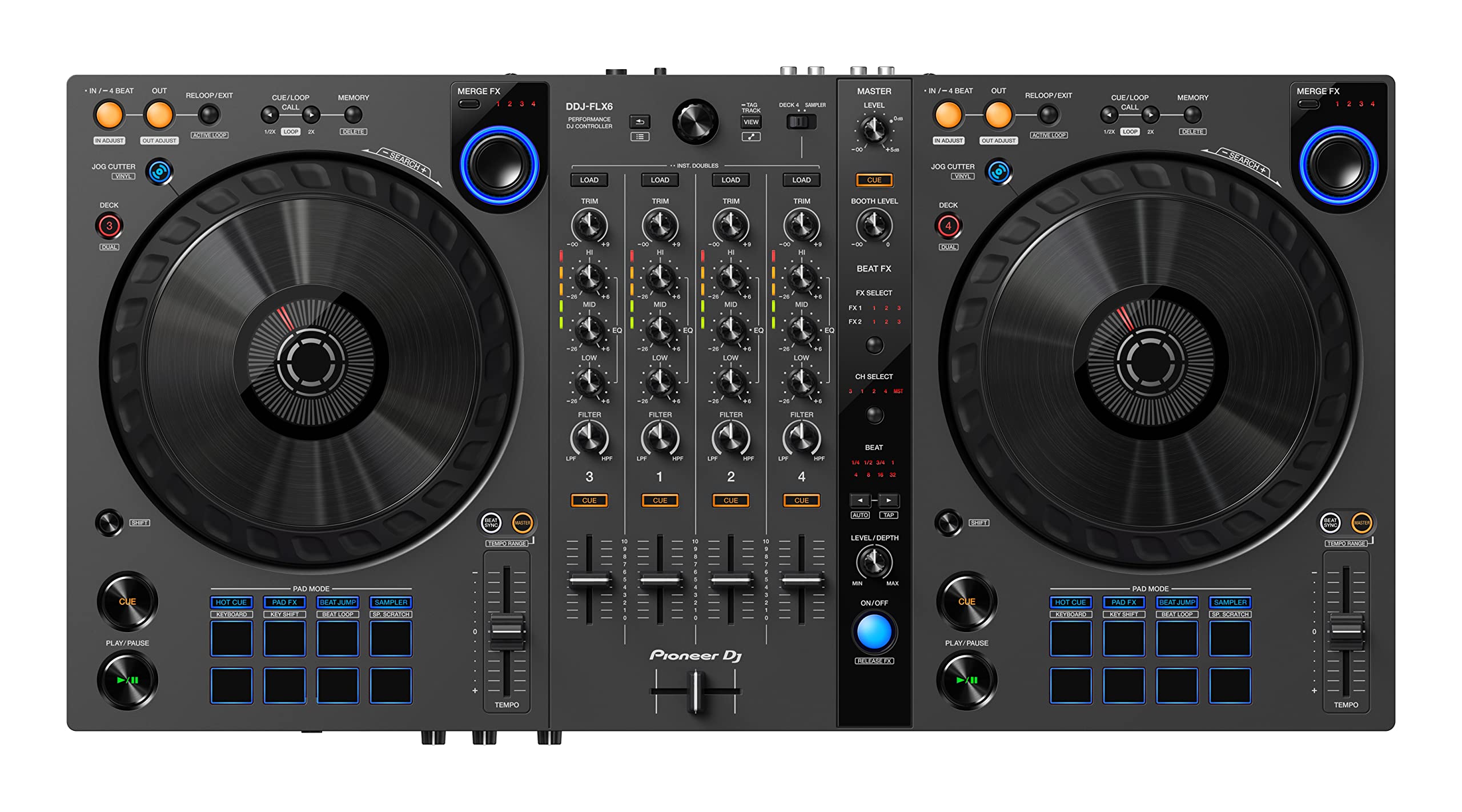 پایونیر دیجی DDJ-FLX6-GT کنترلر 4 کاناله برای نرم افزارهای Rekordbox، Serato، Traktor و Virtual DJ