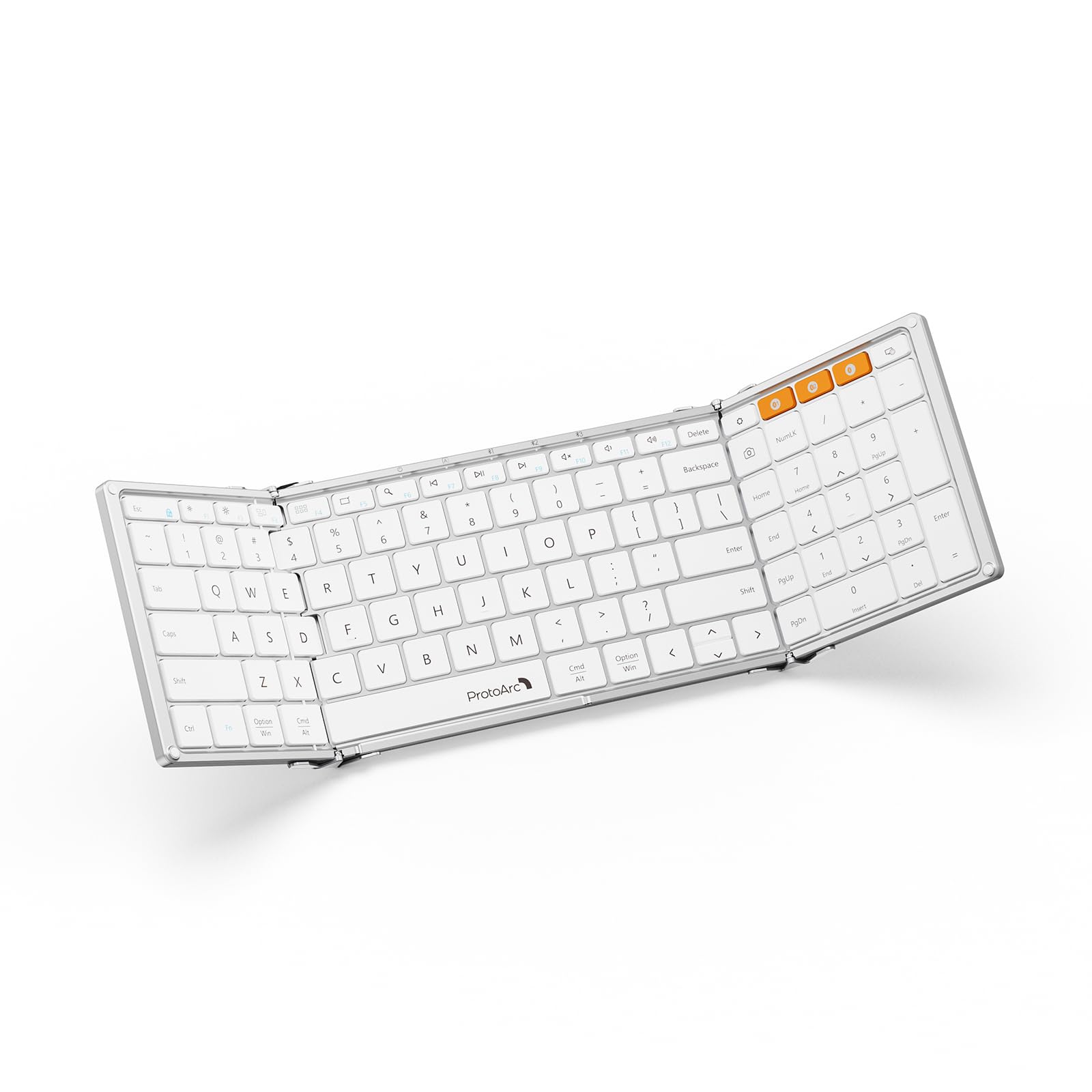 کیبرد بلوتوث قابل تاشو ProtoArc، XK01، کیبورد بی‌سیم تاشو قابل حمل با پد عددی، کیبورد تمام اندازه برای سفر برای ویندوز، آی‌اواس و اندروید تبلت، کامپیوتر شخصی، گوشی تلفن هوشمند، همگام سازی تا ۳ دستگاه، سفید نقره‌ای