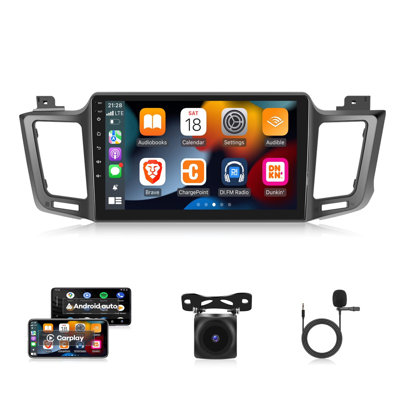 EKAT [1G + 32G] رادیو اتومبیل برای تویوتا RAV4 2013 2014 2015 2016 2017 2018 ، صفحه لمسی 10.1 اینچی آندروید 13 ، استریو صفحه لمسی ، Carplay / Android Auto / Hi-Fi Audio / Wi-Fi / 1080P / SWC / بلوتوث + دوربین پشتیبانی AHD + میکروفون 1G + 16G رادیو RAV4 2013-2018