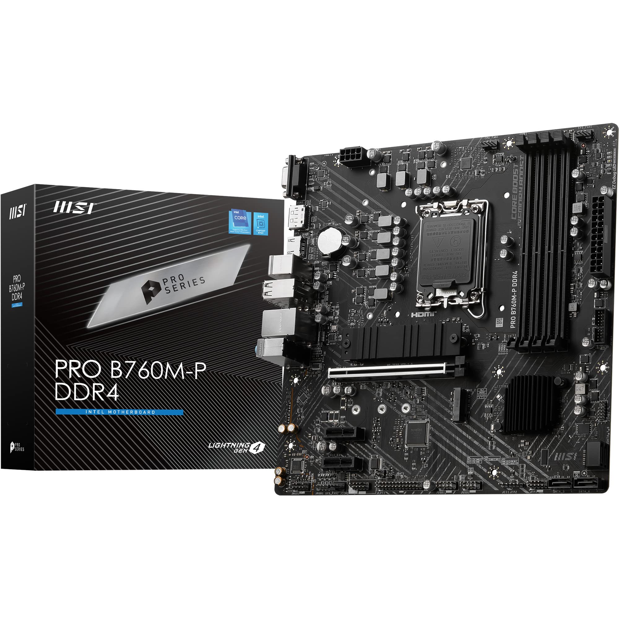مادربرد MSI PRO B760M-P DDR4 ProSeries، پشتیبانی از پردازنده‌های Intel نسل 12 و 13، Micro-ATX، LGA 1700 - رنگ مشکی Micro-ATX PRO B760M-P DDR4