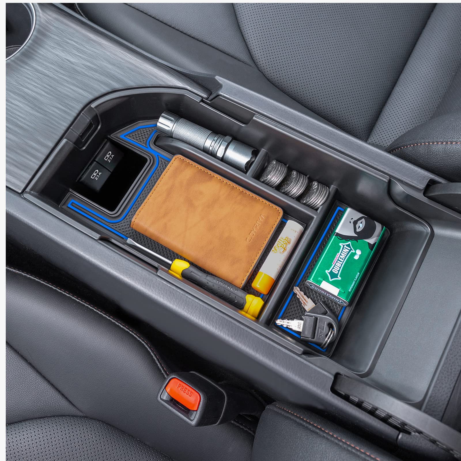 TOPINSTALL Blue Center Console Tray Compatible with 2018-2024 Toyota Camry XLE XSE and 2020-2023 2024 Camry LE SE with Dual USB Ports, Interior Accessories Armrest Storage Console Organizer 2018-2024--Blue
