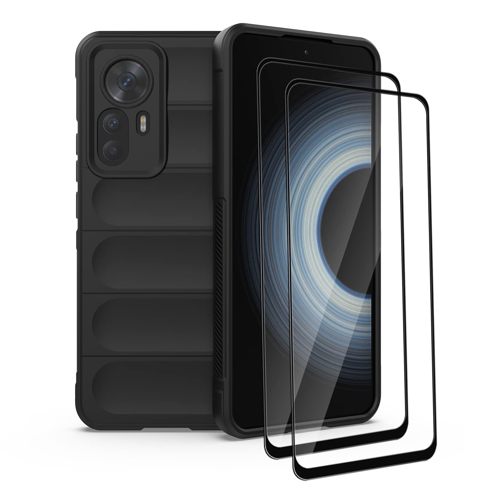 کیف Case برای Xiaomi 12T، ضد لغزش با جذب شوک حفاظتی ضد خش، همراه با 2 عدد محافظ صفحه گلس [ضد خش] (Xiaomi 12T، مشکی2) Xiaomi 12T مشکی2