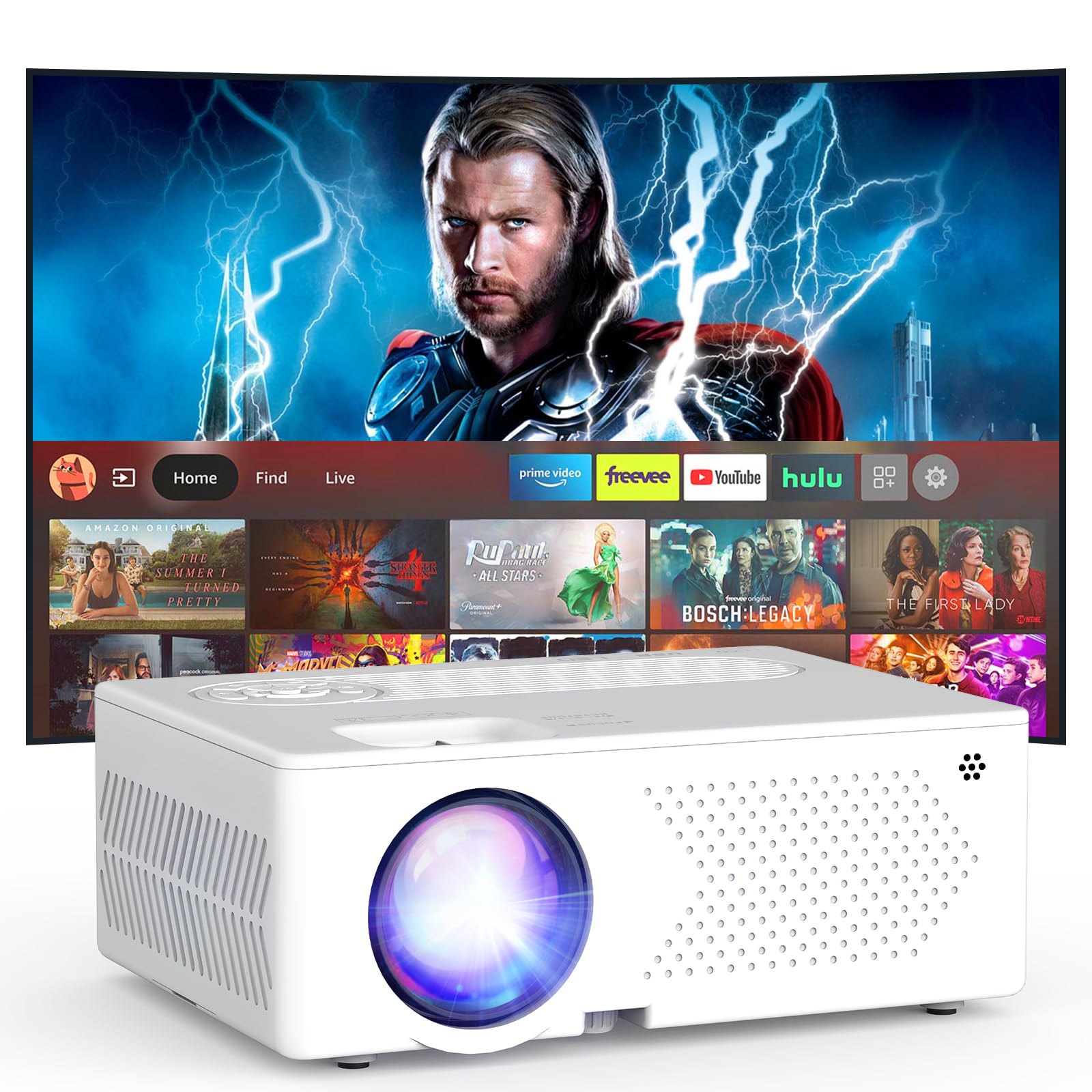 پروژکتور 5G WiFi Bluetooth با صفحه نمایش، 16000 لومن / 450 ANSI واقعی 1080P 4K پروژکتور خارجی برای فیلم‌های تئاتر، هماهنگ‌سازی با گوشی هوشمند، سازگار با TV Stick / HDMI / PS4 [صفحه 120 اینچی درجه A] B-20000 WiFi + Bluetooth