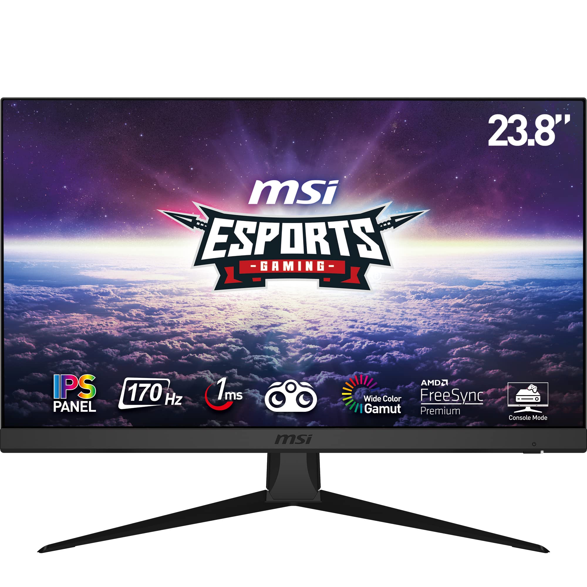 مانیتور بازی MSI 23.8 اینچ FHD 1080p، G2412، مشکی، IPS، 144Hz، 1ms، 16:9، زاویه دید 178 درجه، 102٪ sRGB، 86٪ Adobe RGB، 81٪ DCI-P3، HDMI، DisplayPort، DVI-D، نصب پنل، MSI