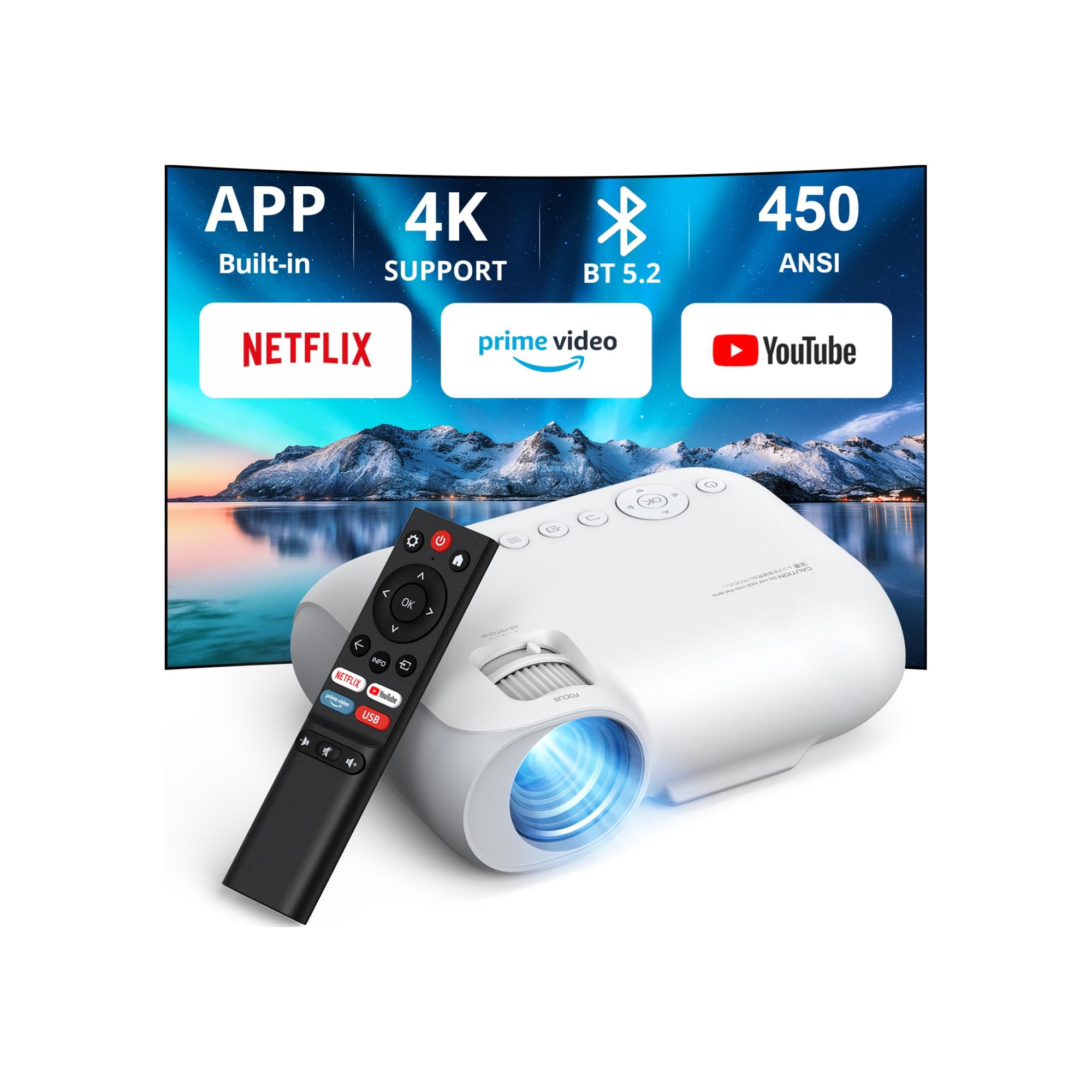 پروژکتور هوشمند YOTON با بلوتوث و وای فای 5.8G HD کامل 1080P نیتیو 450 لومن ANSI، پروژکتور ویدئو خانگی تئاتر خانگی مدل Y9 با صداهای Netflix/Prime/Video/YouTube/Dolby