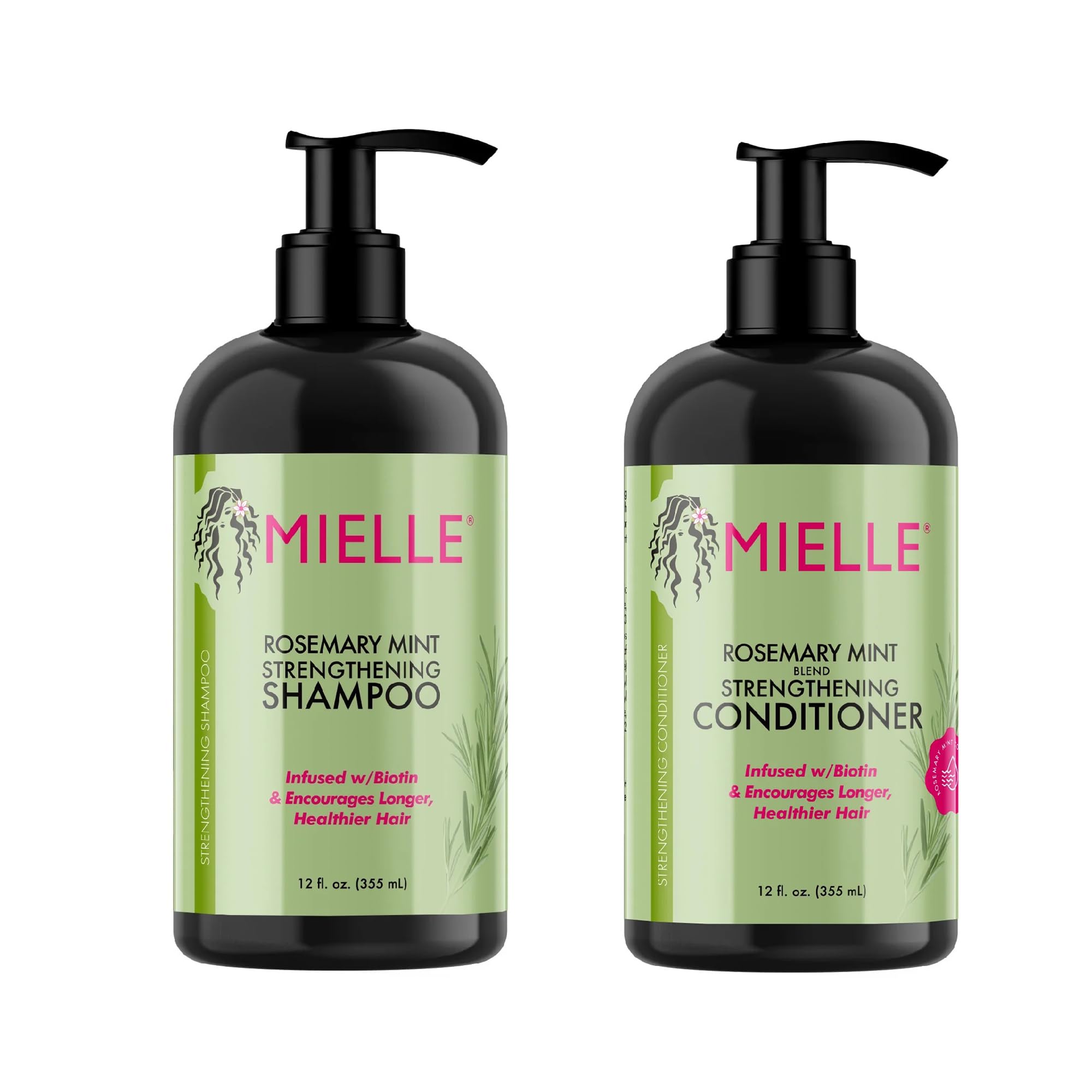محصولات موی جدید Mielle Organics - Mielle - حاوی رزماری و نعناع - با حاوی بیوتین - تشویق رشد مو برای موهای قوی‌تر و سالم‌تر - مجموعه‌ی شامپو و کاندیشنر جدید با استایلینگ - مجموعه‌ی دوتایی 2 عددی