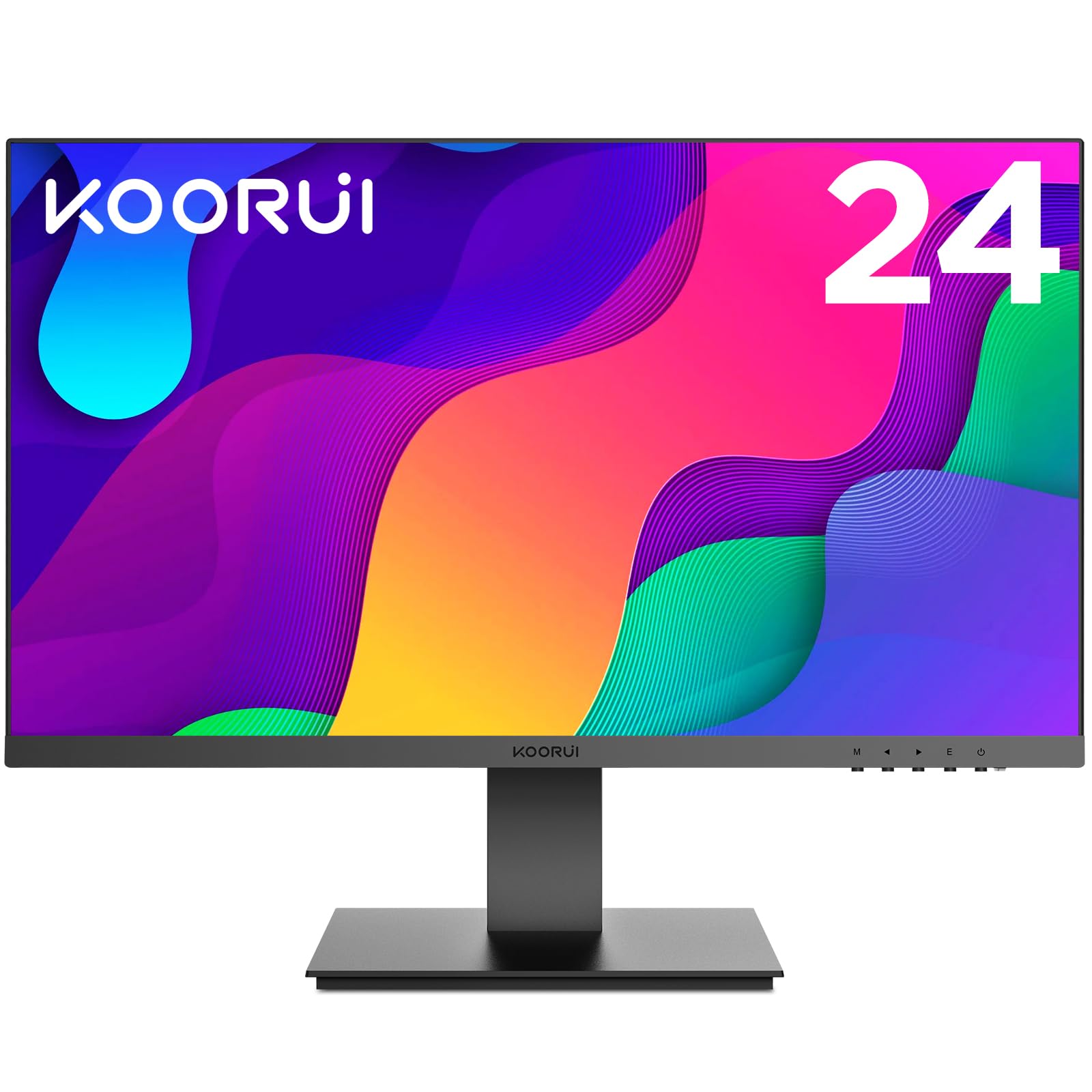 مانیتور بازی 24 اینچ KOORUI، مانیتور کامپیوتر 100Hz، دارای بلندگو‌های داخلی، رزولوشن FHD 1080P با پوشش 99% sRGB، سازگار با FreeSync و G-Sync، دارای پورت‌های HDMI و VGA، قابل نصب بر روی اتشوک‌های 75x75 میلیمتری، با تنظیمات مراقبت از چشم و تنظیمات کیفیت ارگونومی‌ک، با فناوری Tilt 24 اینچ IPS و 75Hz.