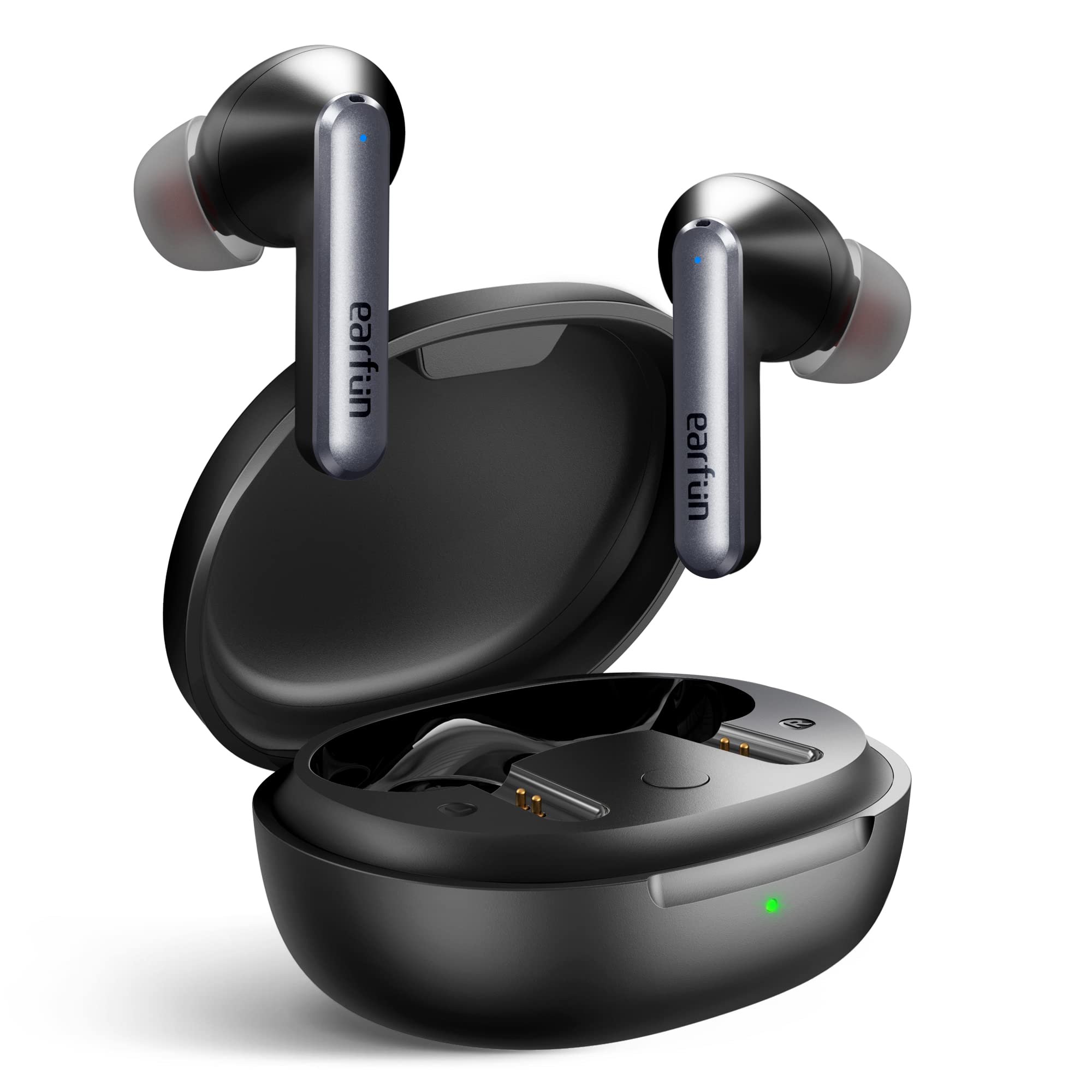 هدفون بلوتوث فعال Noise Canceling EarFun ، هدفون بی‌سیم، 6 میکروفون تماس واضح، درایور دینامیک 10 میلیمتری، تشخیص در گوش، حالت محیطی، زمان پخش 34 ساعت، شارژ بی‌سیم، تنظیم EQ اختصاصی از طریق برنامه (مشکی)