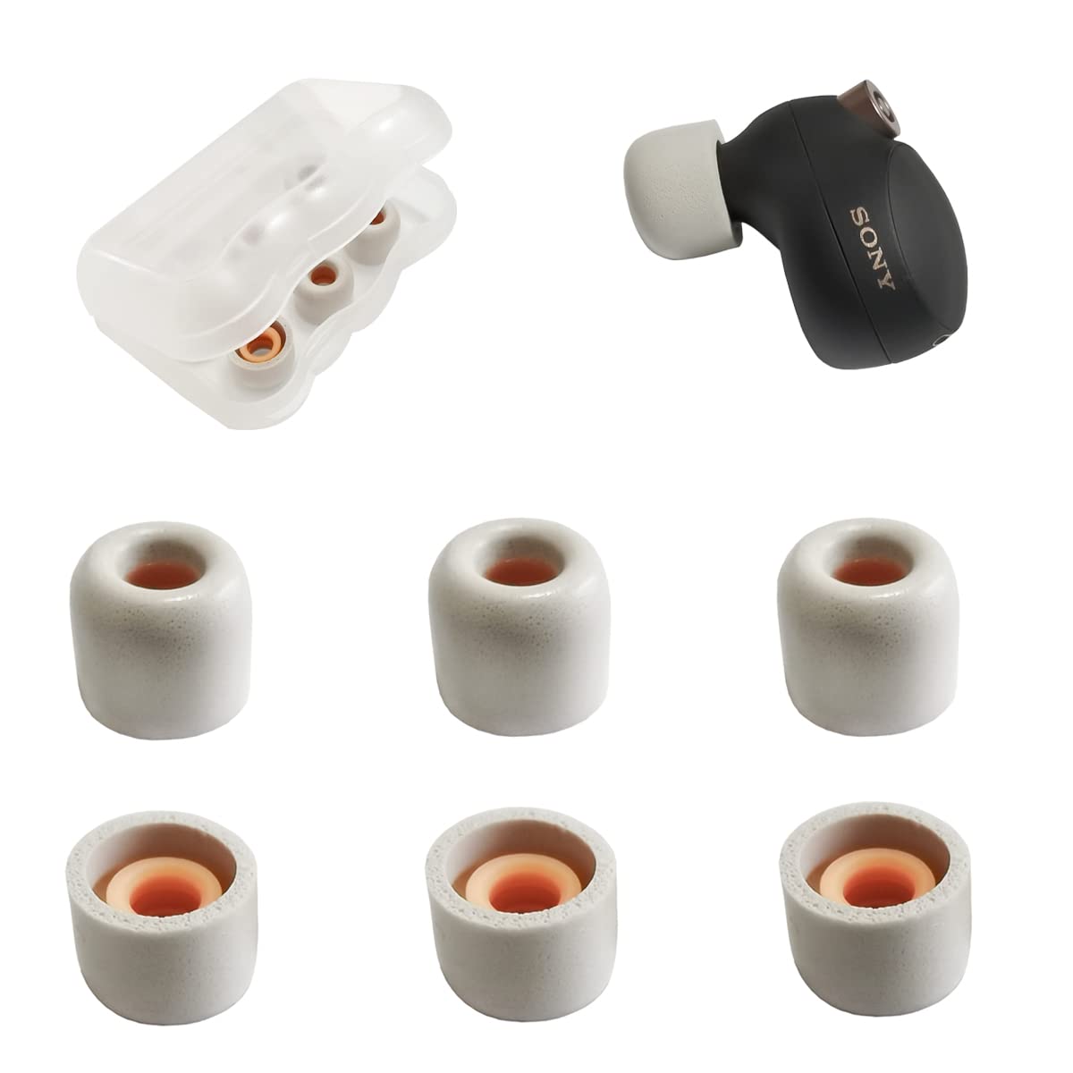 نوک‌های گوشی فومی برای Sony WF-1000XM4/WF-C500 جایگزین نوک‌های Sony LinkBuds S WF-1000XM3 برای گوش‌داده‌های Sony پوشش مورد Sony 3 جفت کوچک خاکستری خاکستری-اس.