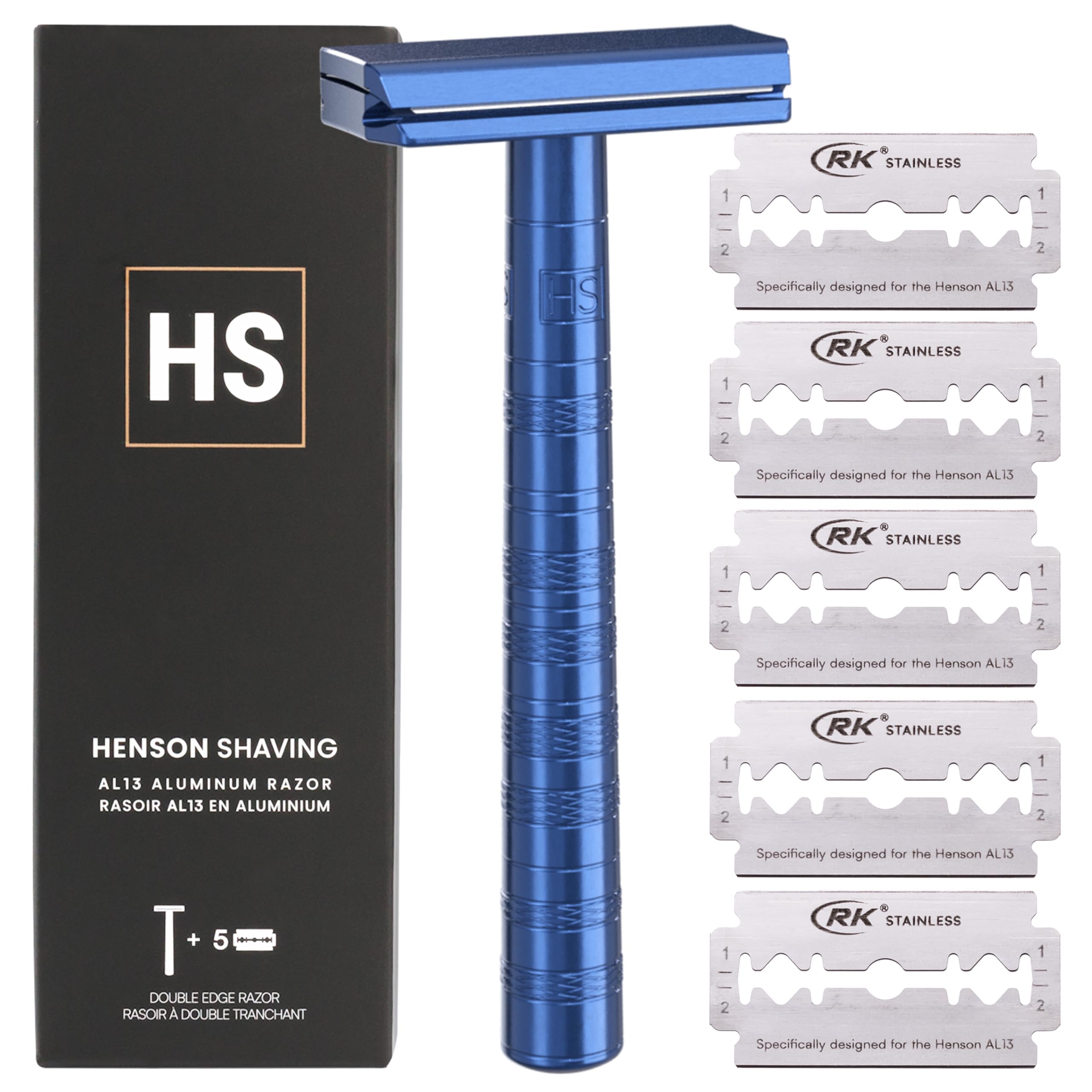 تراش کفشدری Henson - تیغ ایمنی دو لبه از جنس فولاد آبی با 5 تیغ اضافی - دقت زاویه دار 30° با استحکام بالای تیغ - تراش تک تیغ قابل استفاده مجدد برای آقایان و خانم‌ها