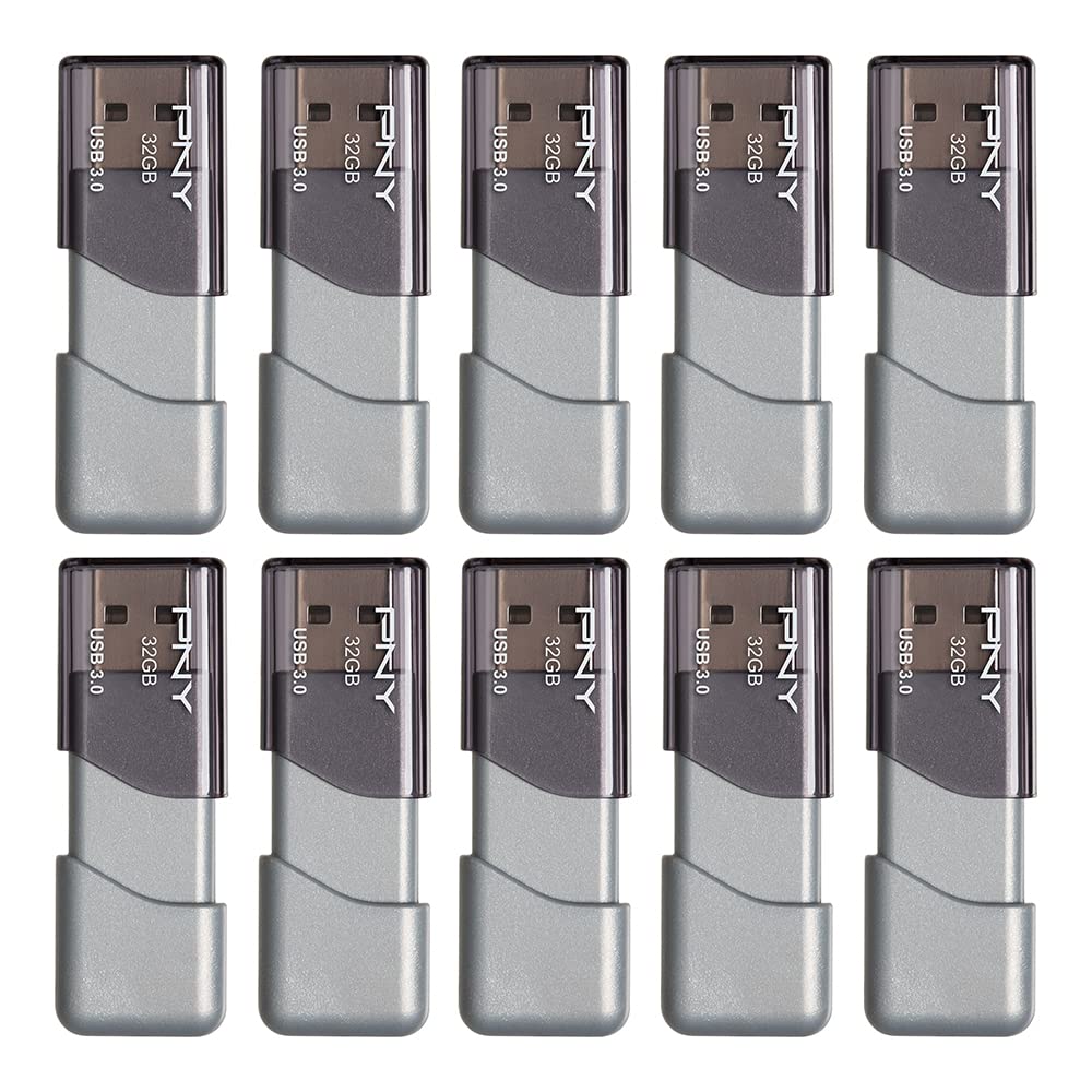 فلش درایو PNY 32GB Turbo Attaché 3 USB 3.0، نقره ای (بسته 10 عددی) - 32GB فلش درایو، بسته 10 عددی