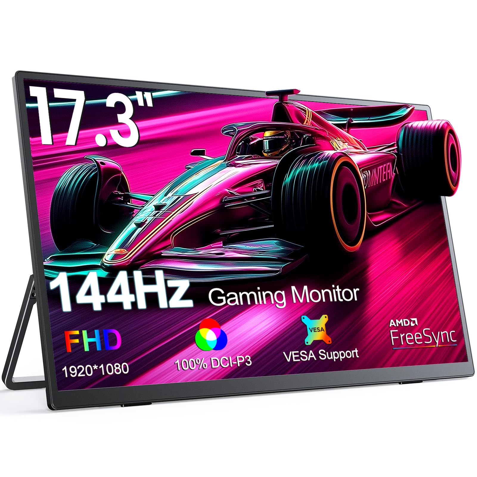مانیتور قابل حمل 17.3 اینچ UPERFECT با نرخ تازه‌سازی 144Hz، فری‌سینک پریمیم، وضوح تصویر Full HD 1080P HDR، مانیتور کامپیوتری لپتاپ IPS با قابلیت نصب و استند VESA، پورت‌های HDMI و USB C برای نمایشگر خارجی برای اسپورت‌های الکترونیک، ایکس باکس، سوییچ و پلی‌استیشن 5 با وضوح 1080P و نرخ تازه‌سازی 144Hz
