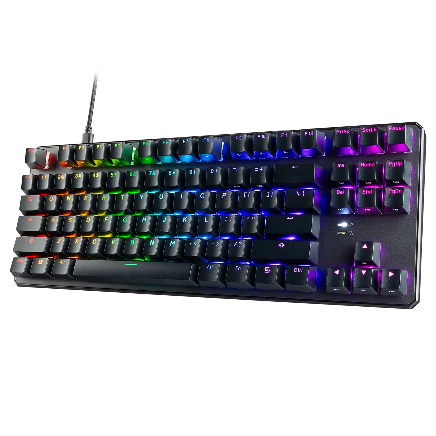 کیبورد مکانیکی تکوار فانتوم + 87 کلیدی RGB (مشکی) با سوئیچ قرمز ریت (پیش‌روغن‌زده، خطی 45گرم) باسیم، رنگ و نور LED روی هر کلید
