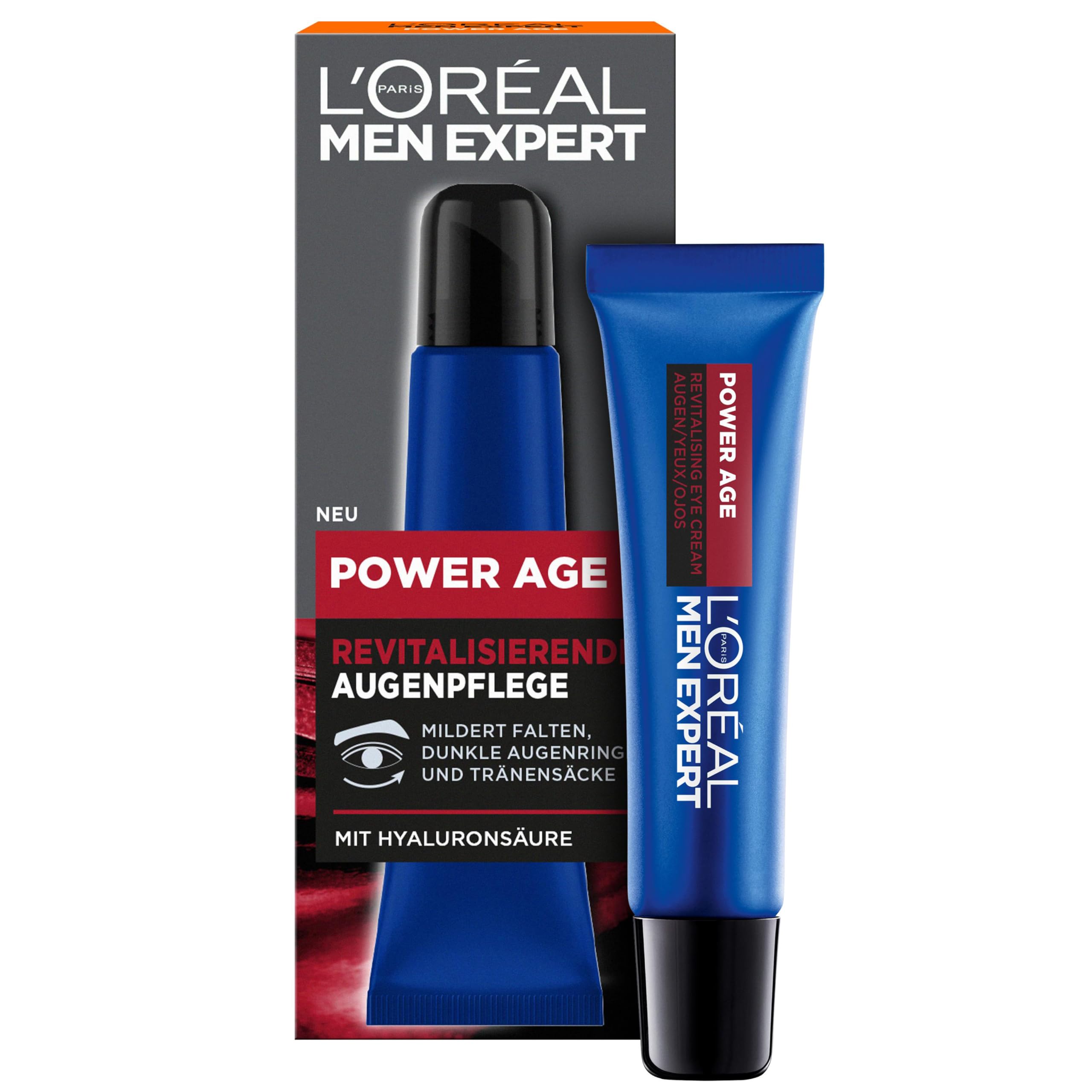 کرم چشم ضد پیری مردانه L'Oréal Paris Men Expert، مراقبت چشم با اسید هیالورونیک مناسب برای پوست خسته و مات، پاور ایج، ۱ عدد ۱۵ میلی لیتر