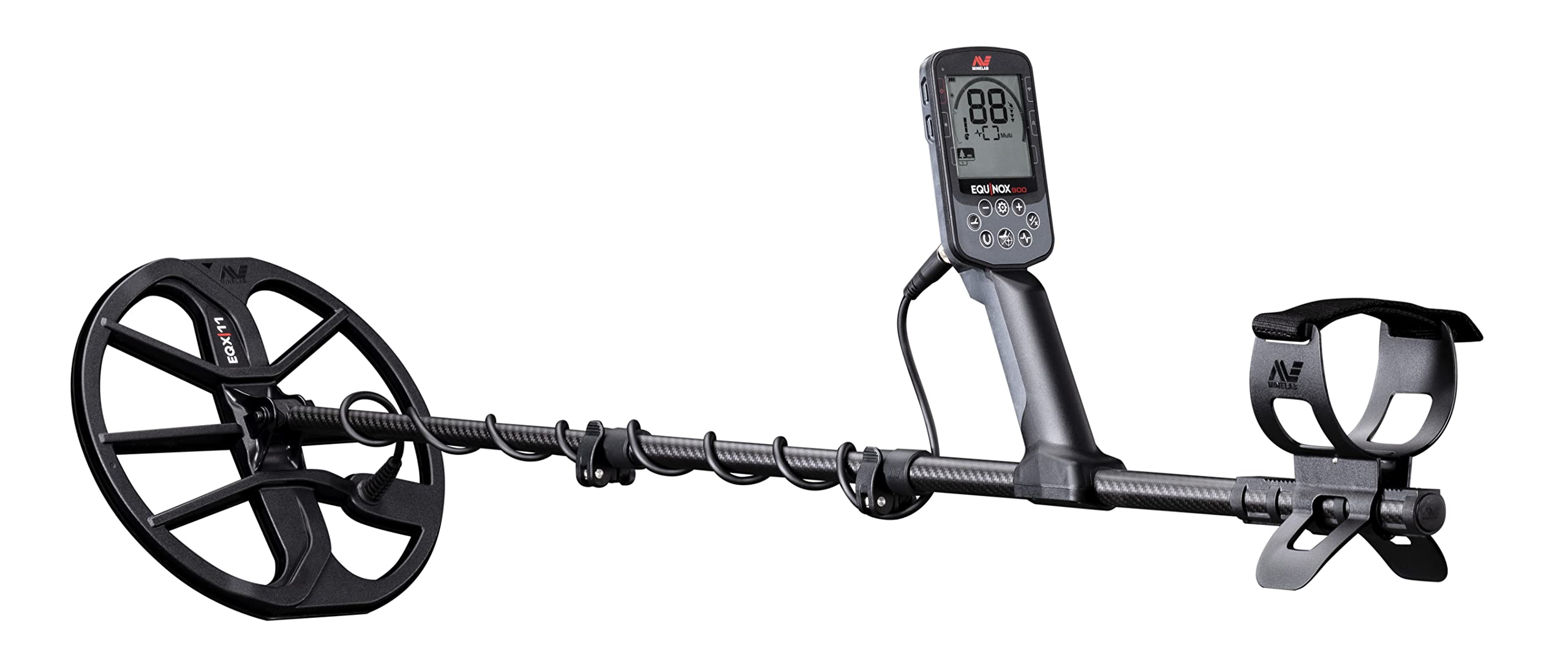 آشکارساز فلزی قابل تاشو MINELAB Equinox 900 Multi-Frequency برای بزرگسالان با سه‌تایی EQX 11" و 6" و کلاه‌های ضدآب Double-D (گزینه برای 6 فرکانس تکی، 4 حالت تشخیص، هدفون‌های بی‌سیم گنجانده شده) Modern