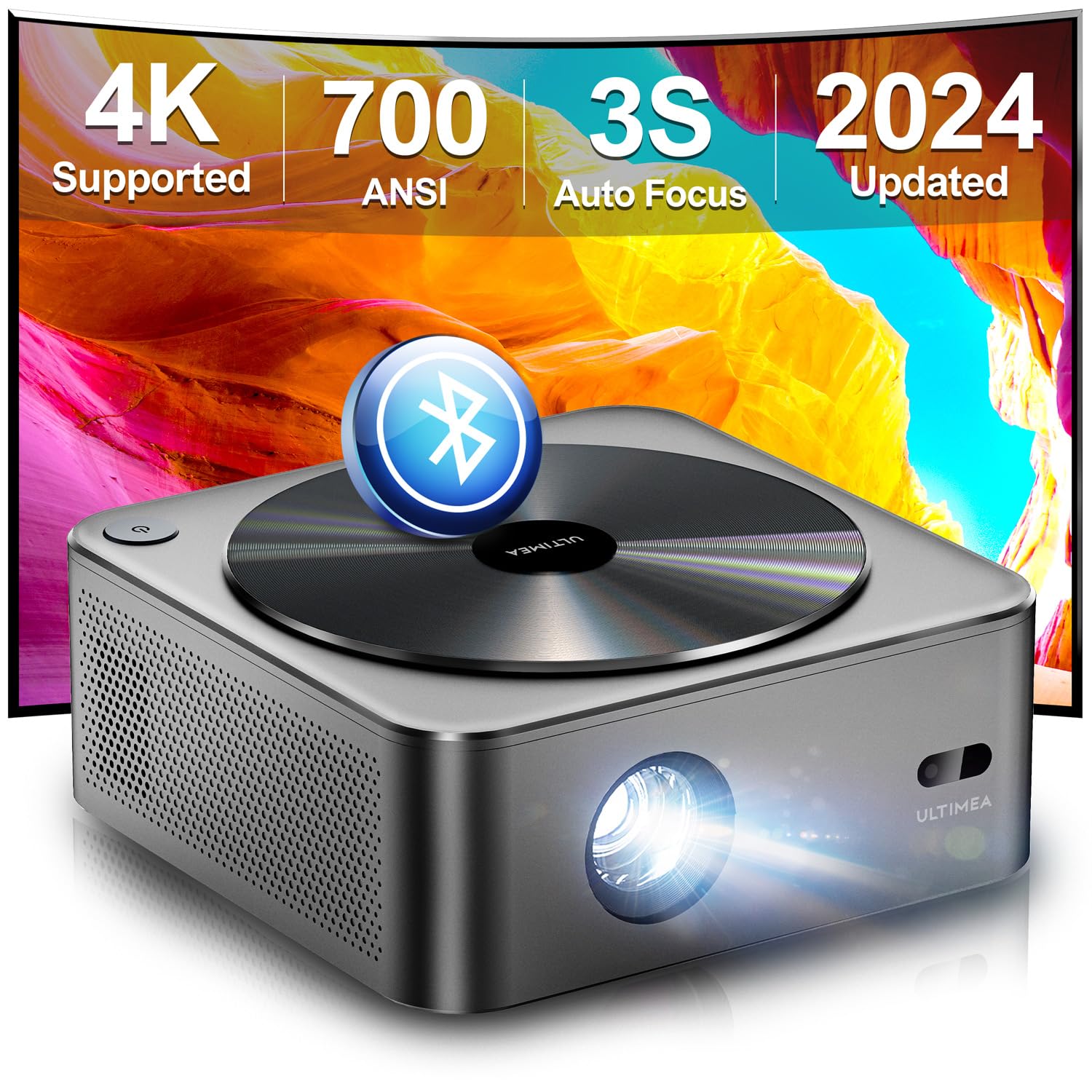 ULTIMEA [پروژکتور 4K و دالبی ویژن و HDR 10] پروژکتور هوشمند با فوکوس خودکار، دارای رزولوشن Native 1080P با 700 ANSI Peak، پروژکتور با WiFi 6 و بلوتوث 5.2، پروژکتور سینمای خانگی خارجی با کی‌استون اتوماتیک 6D برای تلفن/کامپیوتر/تلویزیون ST خاکستری تیره