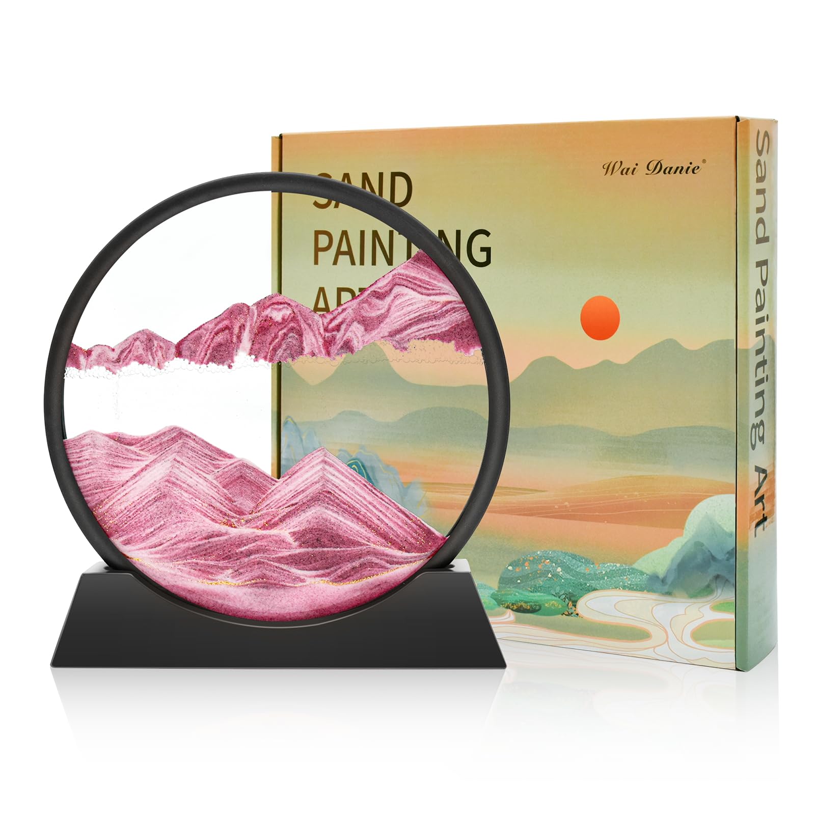 تصاویر شن و ماسه Wai Danie برای تبدیل به 3D Sandscape - هنر شن و ماسه دریای عمیق نگارش شن و ماسه تصاویر هدیه ساعت شن و ماسه تزئین زیبا برای اداره اتاق زندگی میز بزرگسالان کودکان (صورتی، صورتی 12 اینچ)