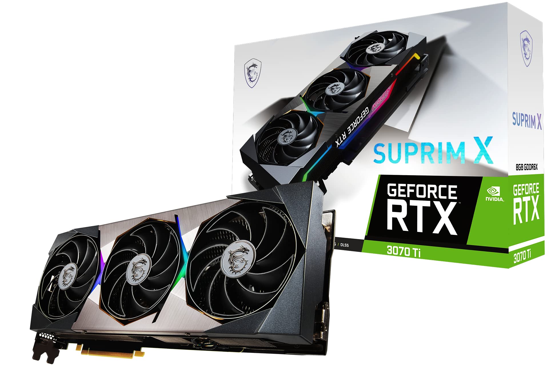 کارت گرافیک بازی MSI GeForce RTX 3070 Ti Suprim X 8G، 8 گیگابایت GDDR6X، پورت PCI Express نسل 4، 19 گیگابیت بر ثانیه (دوباره‌سازی شده)