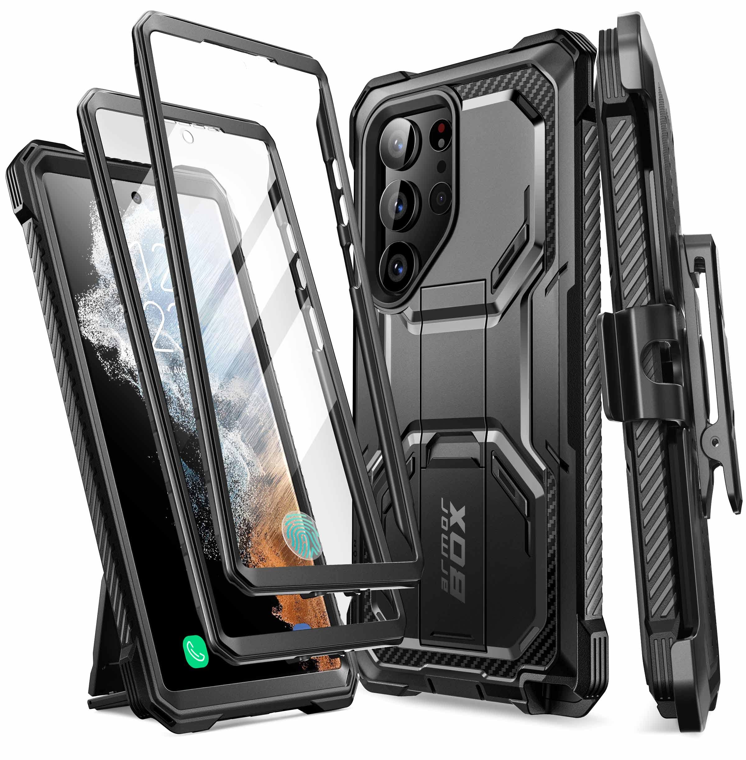 i-Blason TPU طراحی شده برای Samsung Galaxy S23 Ultra Case با Kickstand و Belt Clip، [2 Front Frames] Full-Body Rugged Bumper Case با Built-In Screen Protector [پشتیبانی از اثر انگشت Id] سیاه