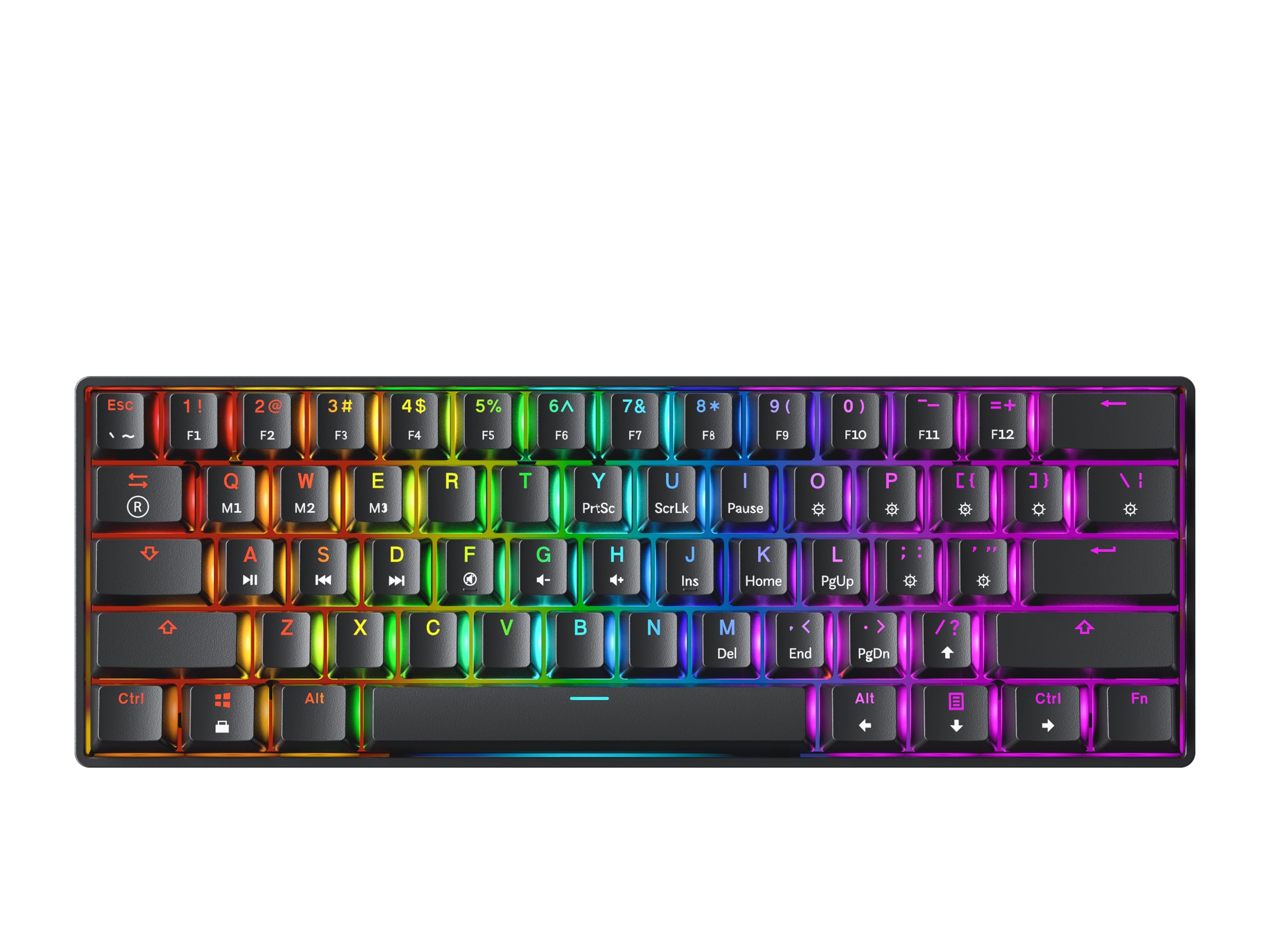 صفحه کلید بازی مکانیکال GK61 - 61 کلید چند رنگ پشتیبانی شده توسط LED های عقب نوری RGB سیمی قابل برنامه ریزی برای گیمرها (Gateron Optical Silver ، مشکی) Gateron Optical Silver مشکی